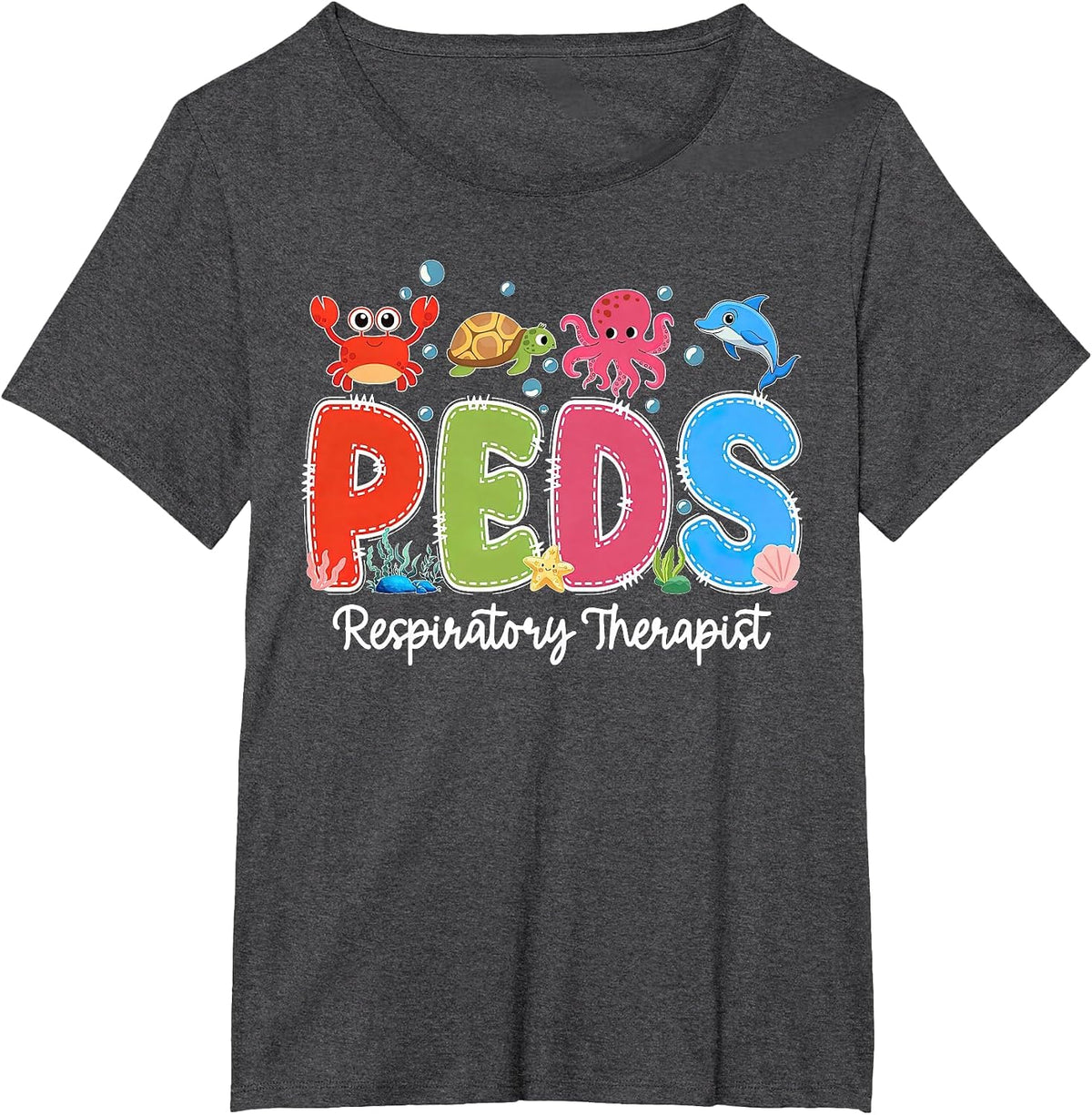 PEDS Respiratory Therapist Ocean Animal Pediatric RT Grad T-Shirt - Dark Heather Grey