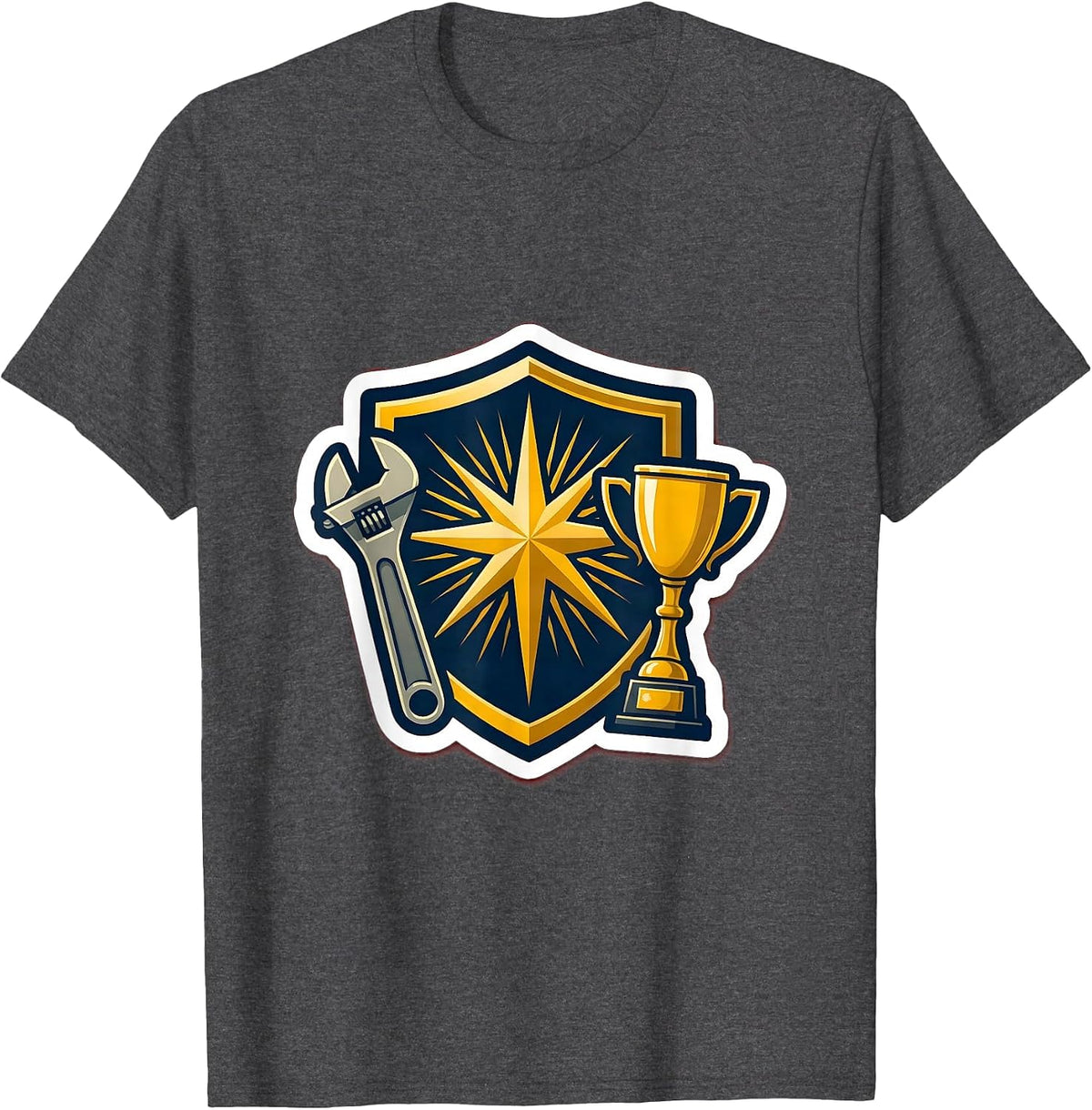 Men's Dad Badge Wrench and Trophy Graphic Tee T-Shirt - Dark Heather Grey