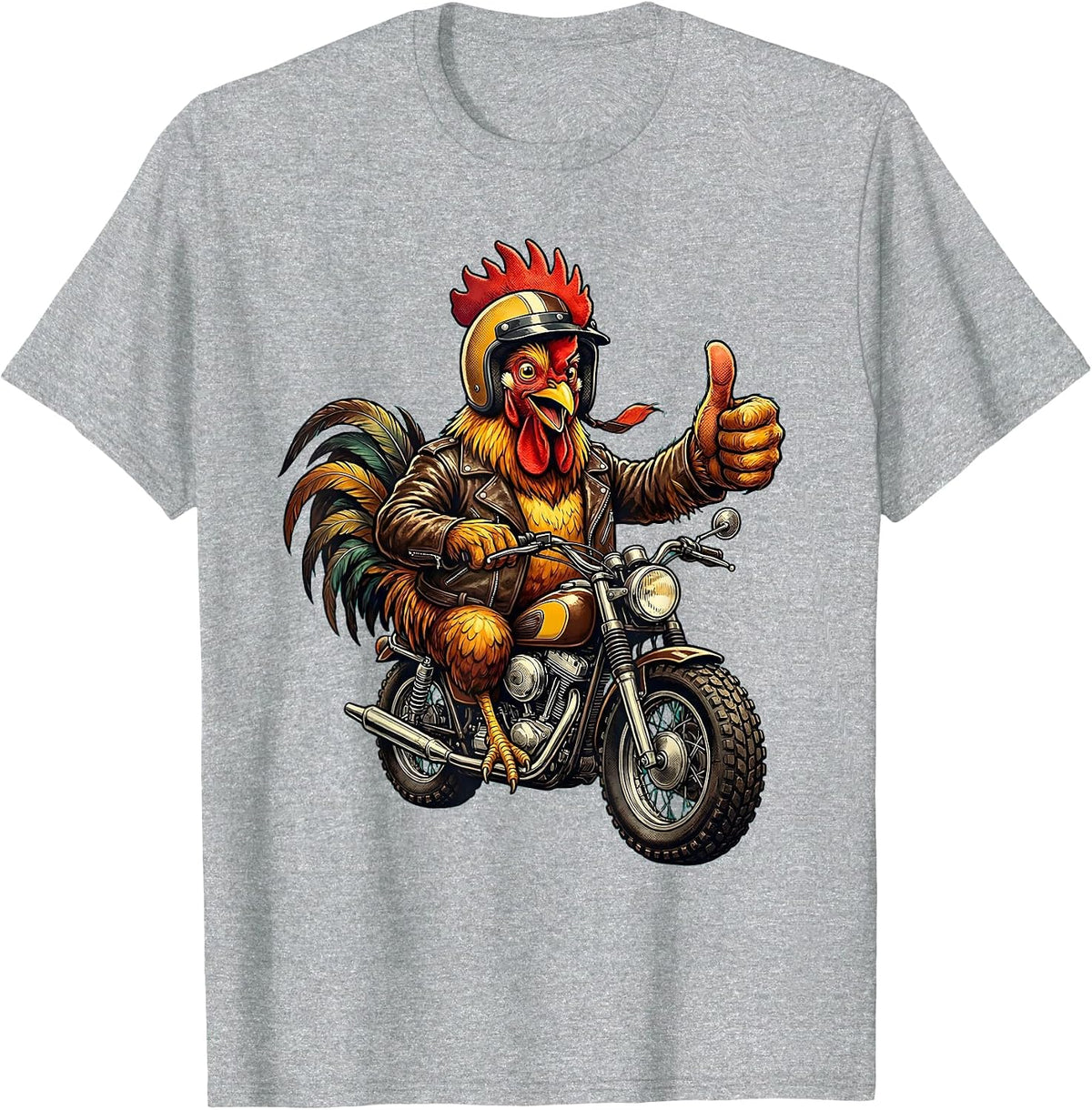 Men's Chicken Riding a Vintage Motorcycle Graphic T-Shirt - Heather Grey
