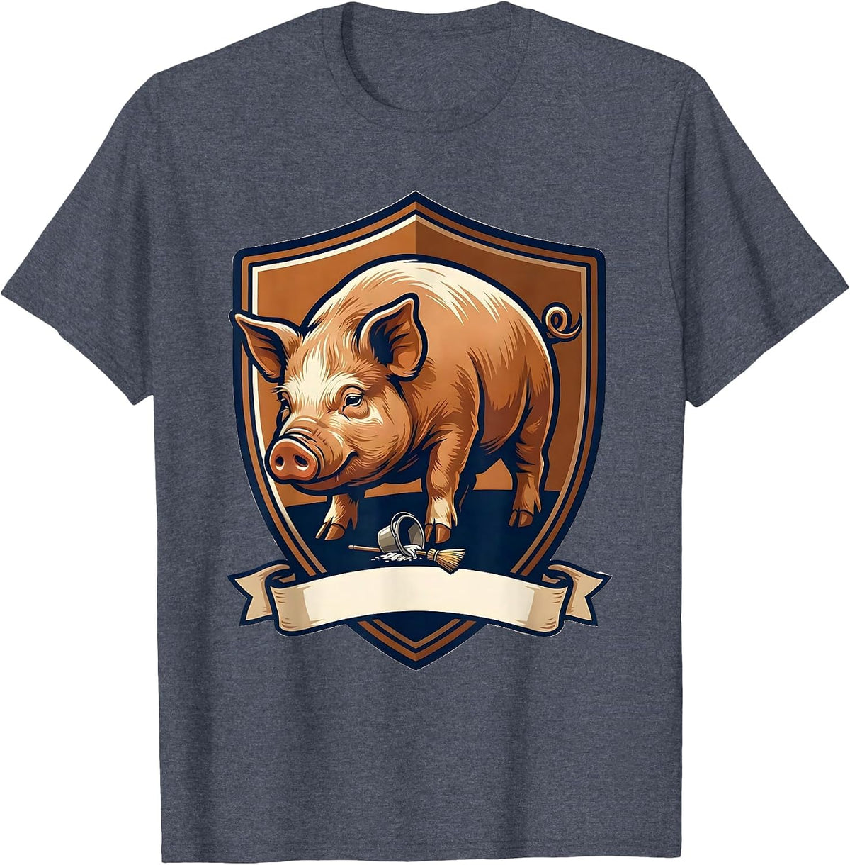 Pig Shield Emblem Cute Farm Animal Lover Gift T-Shirt - Heather Blue