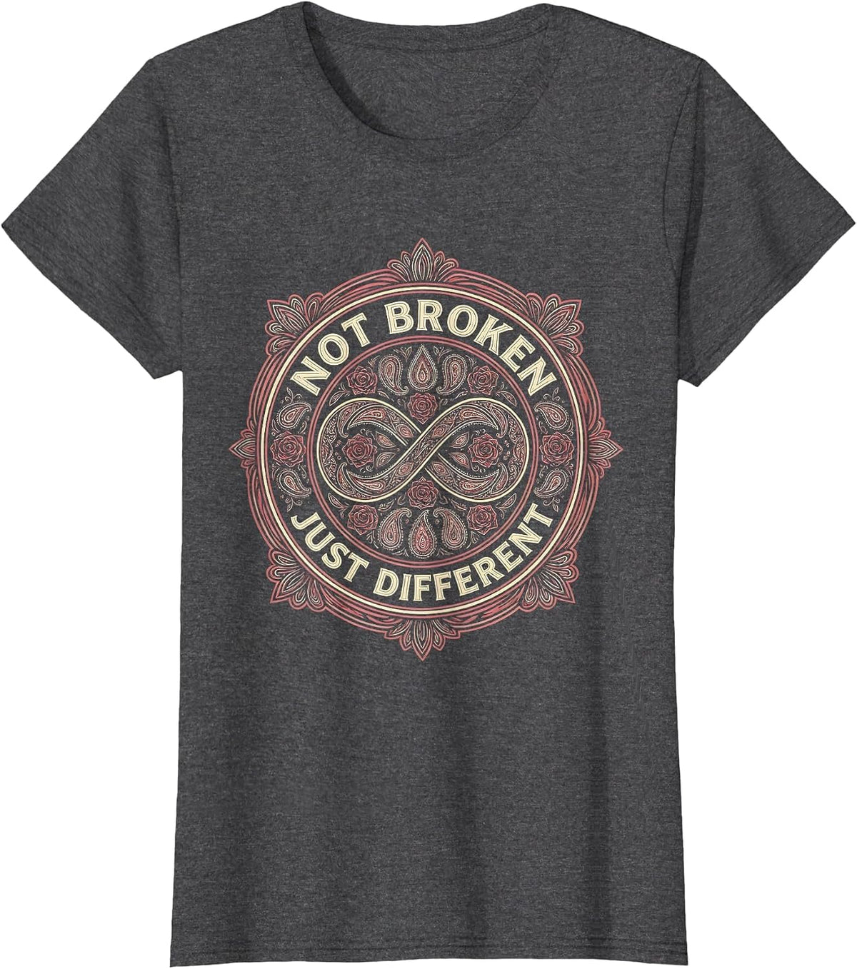 Women's Not Broken Just Different Autism Awareness Design T-Shirt - Dark Heather Grey