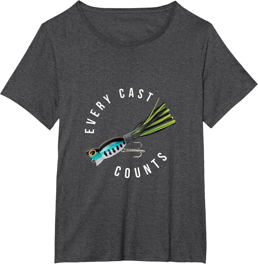 NEW Fishing Shirt: Every Cast Counts + Hula Popper Bass Lure T-Shirt - Dark Heather Grey