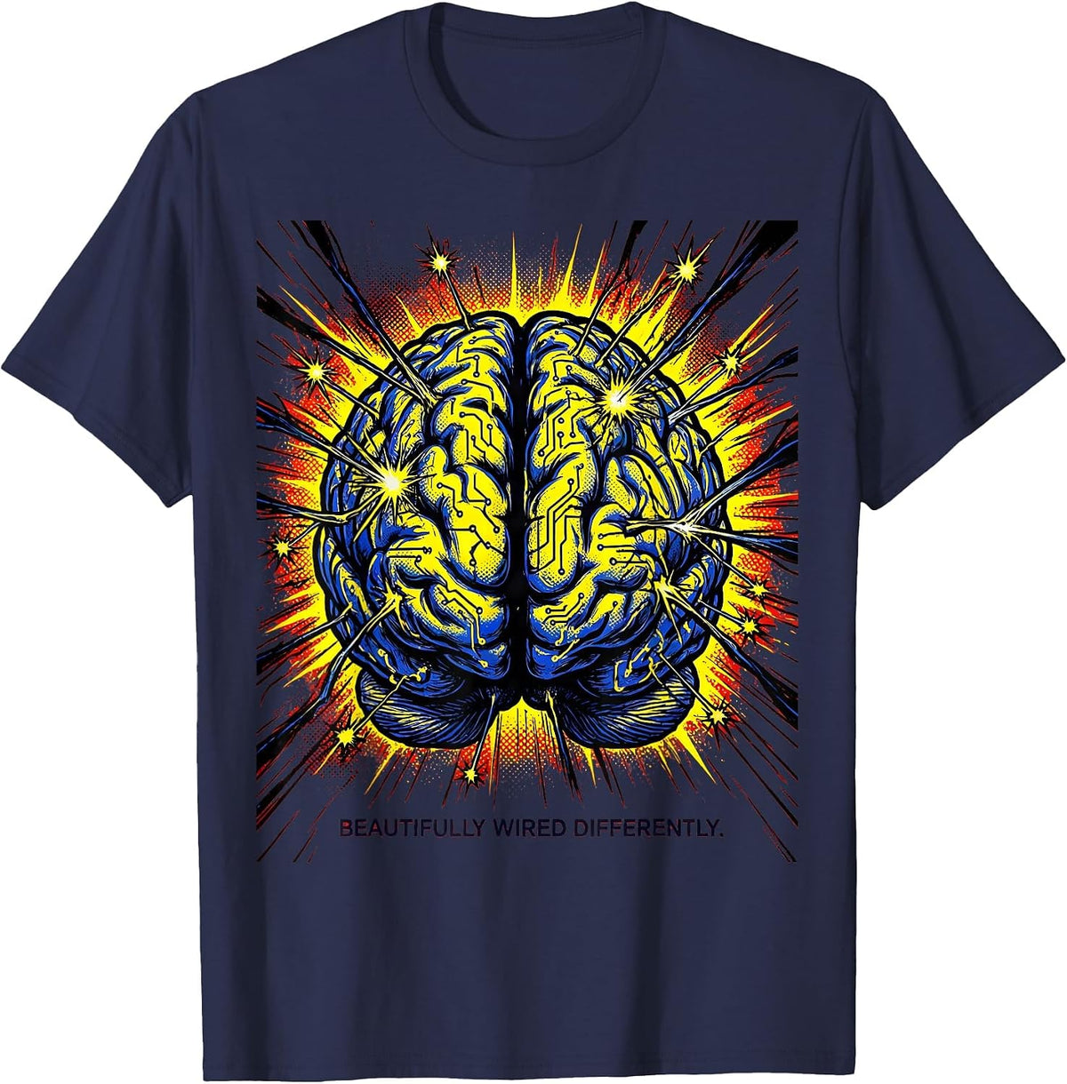 Men's Beautifully Wired Differently Neurodiversity Design T-Shirt - Navy Blue