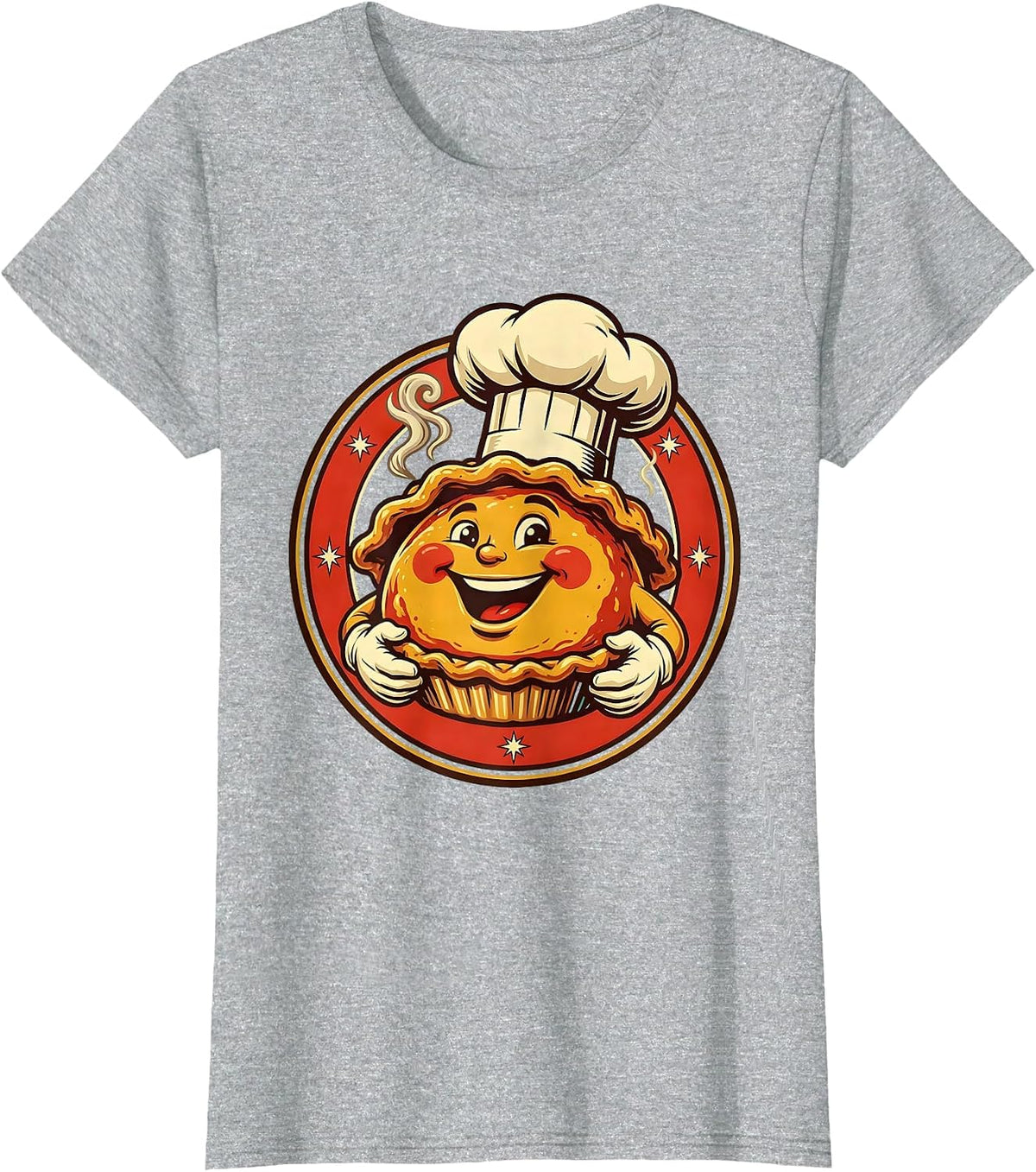 Women's Good Fellow Smiling Chef Presenting Steaming Pie T-Shirt - Heather Grey