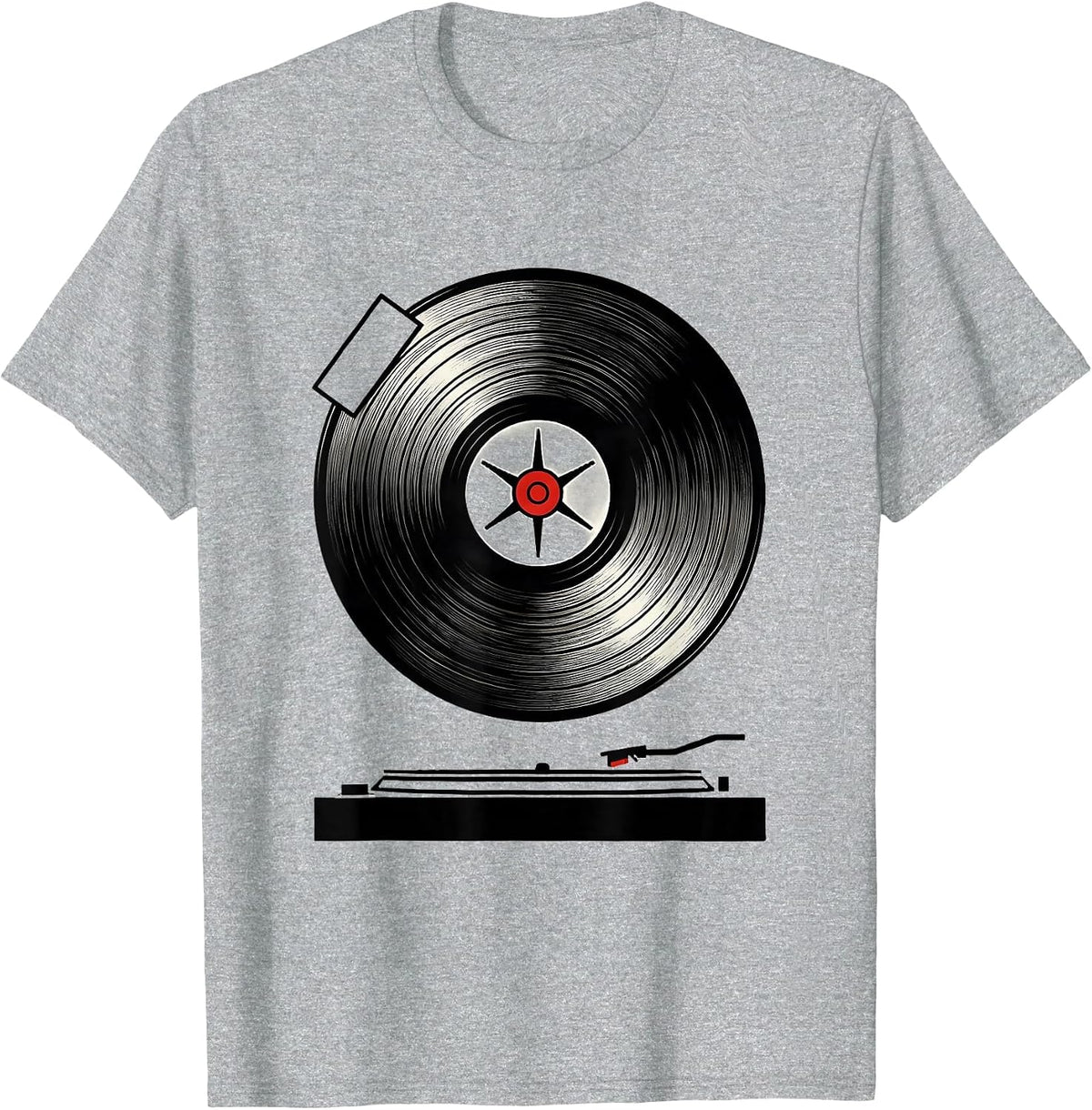 Men's Vinyl Record Turntable Sealed Badge Retro Music Lover T-Shirt - Heather Grey