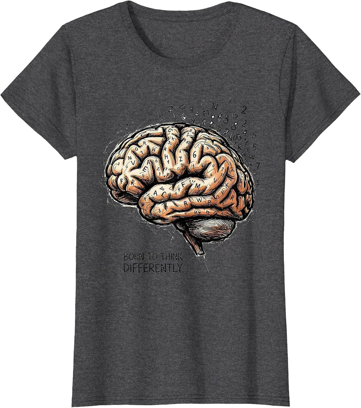 Women's Born to Think Differently Dyslexia Awareness Design T-Shirt - Dark Heather Grey