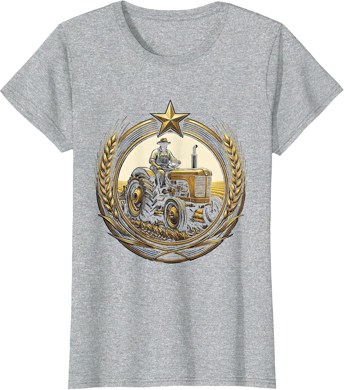 Country Man Driving Old Tractor Farmer Illustration T-Shirt - Heather Grey