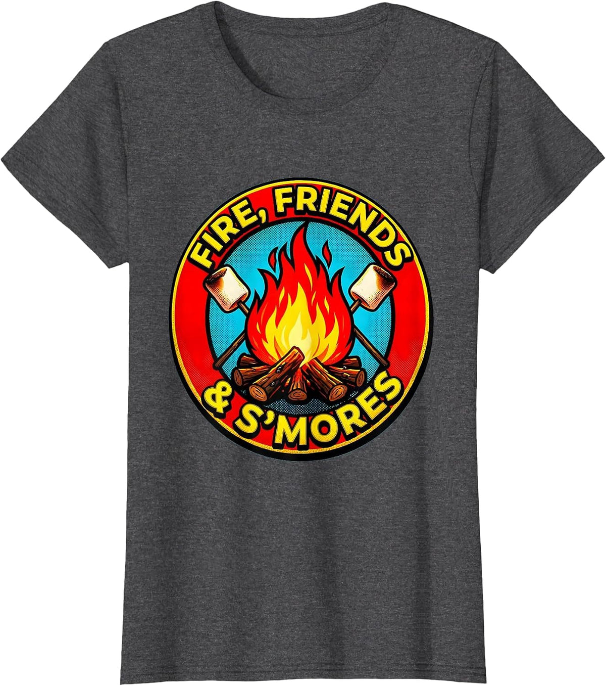 Women's Fire Friends and S'mores Camping Design T-Shirt - Dark Heather Grey