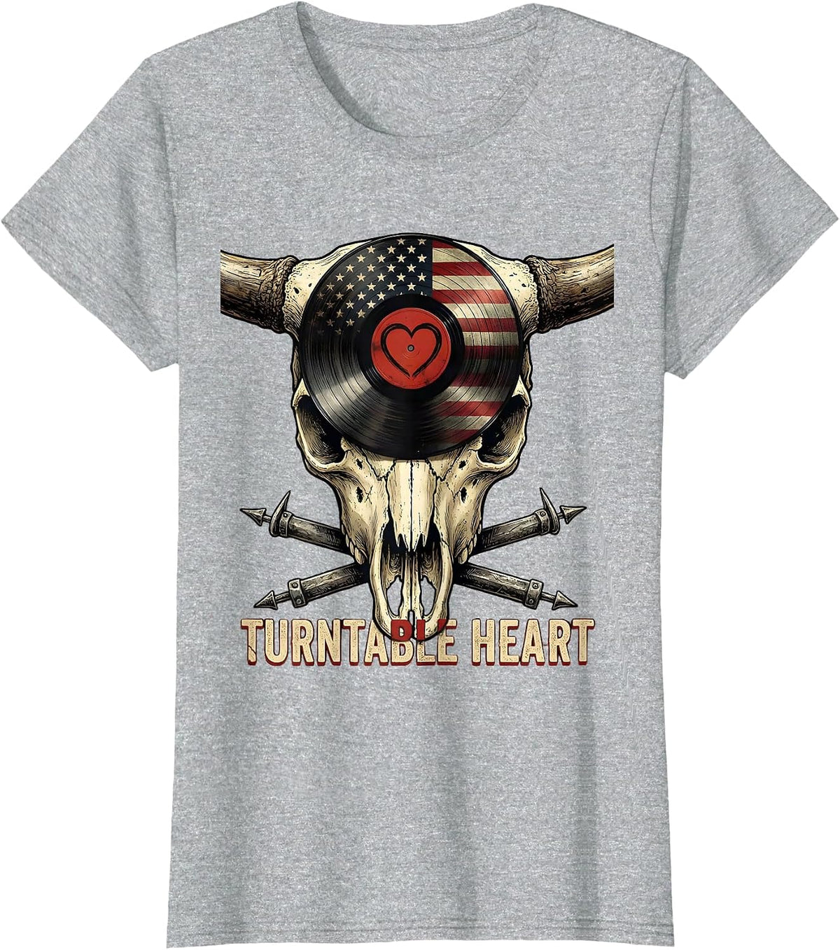 Turntable Heart Disco Groove Design T-Shirt - Heather Grey