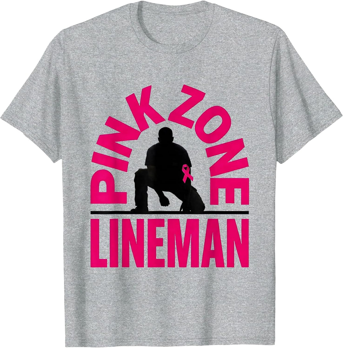 Men's Pink Zone Lineman Breast Cancer Awareness Football Pink Out T-Shirt - Heather Grey