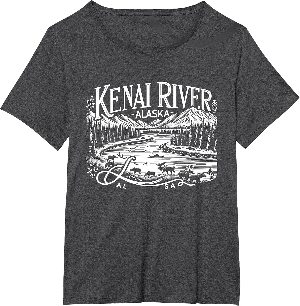 Kenai River Alaska AK Salmon Fishing Camping Hiking Retro T-Shirt - Dark Heather Grey