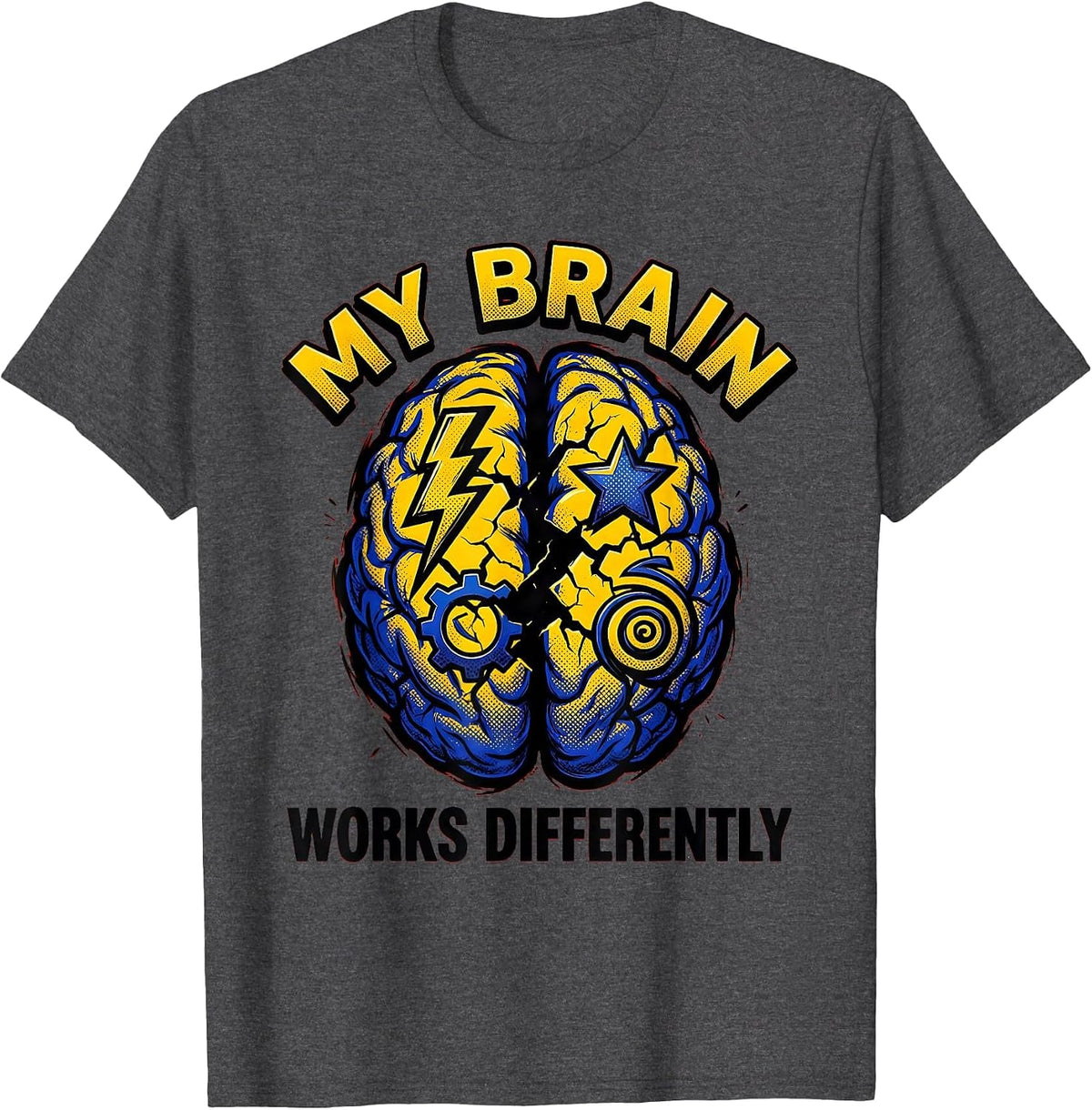 Men's My Brain Works Differently Autism Awareness Design T-Shirt - Dark Heather Grey