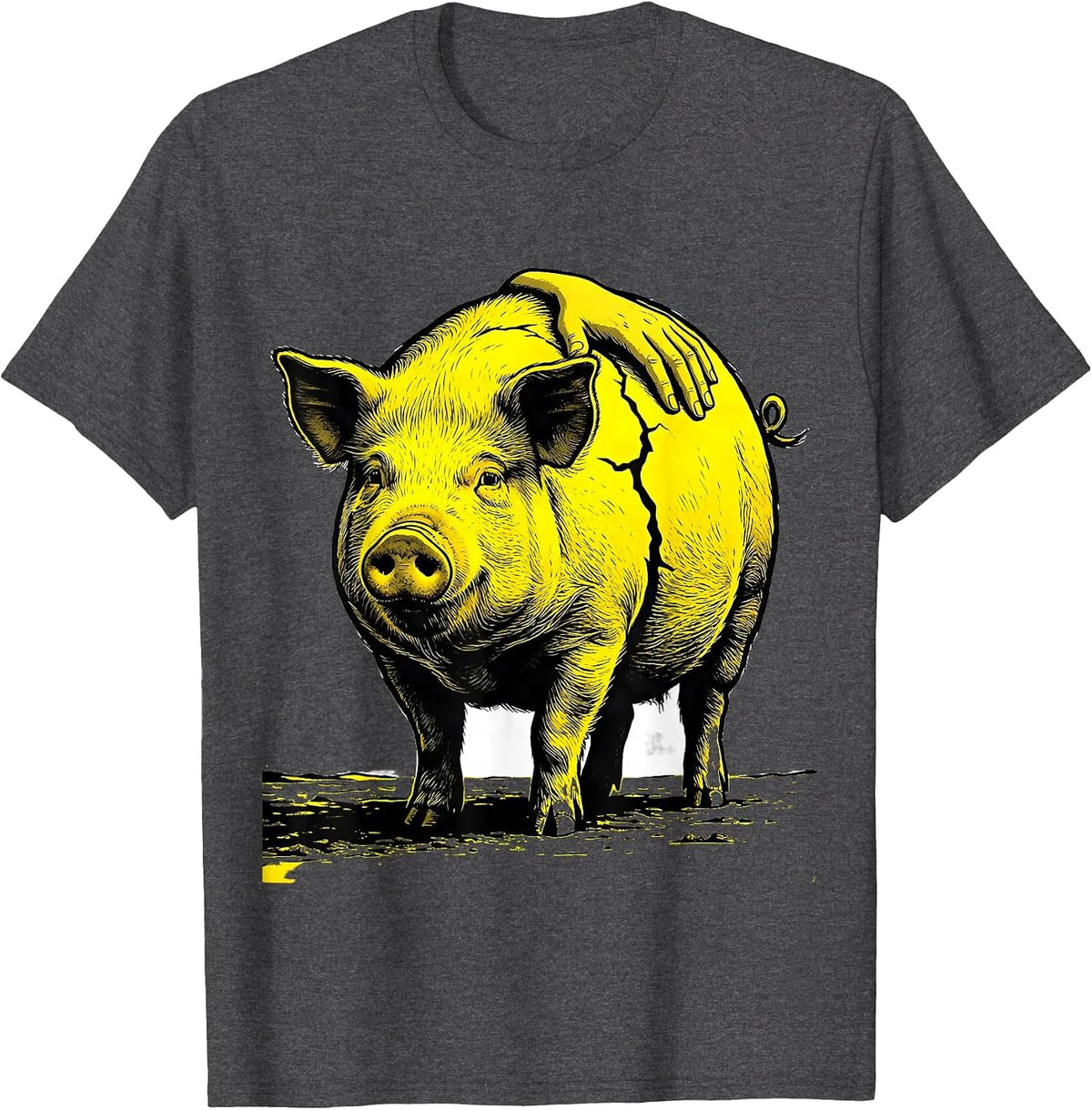 Men's Oversized Pig Stencil Farm Animal Lover Gift T-Shirt - Dark Heather Grey