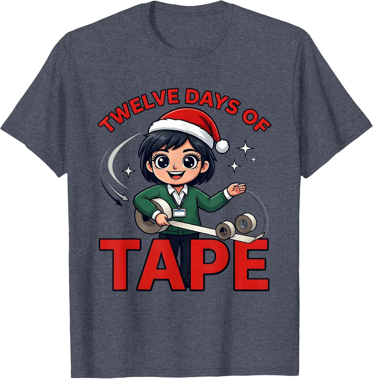 TWELVE DAYS OF TAPE Funny Teacher Christmas School Staff T-Shirt - Heather Blue