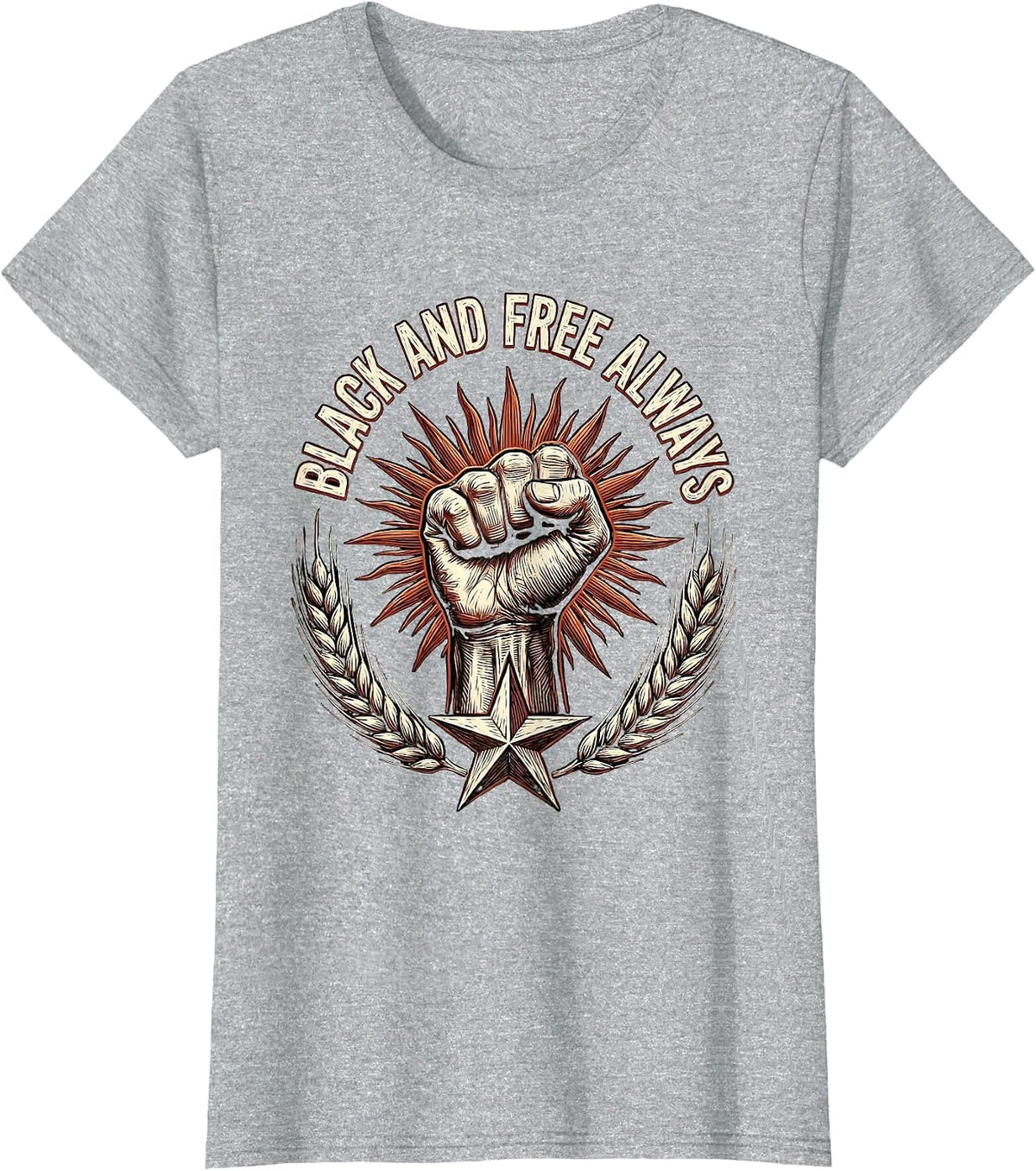 Black and Free Always Juneteenth Celebration Design T-Shirt - Heather Grey