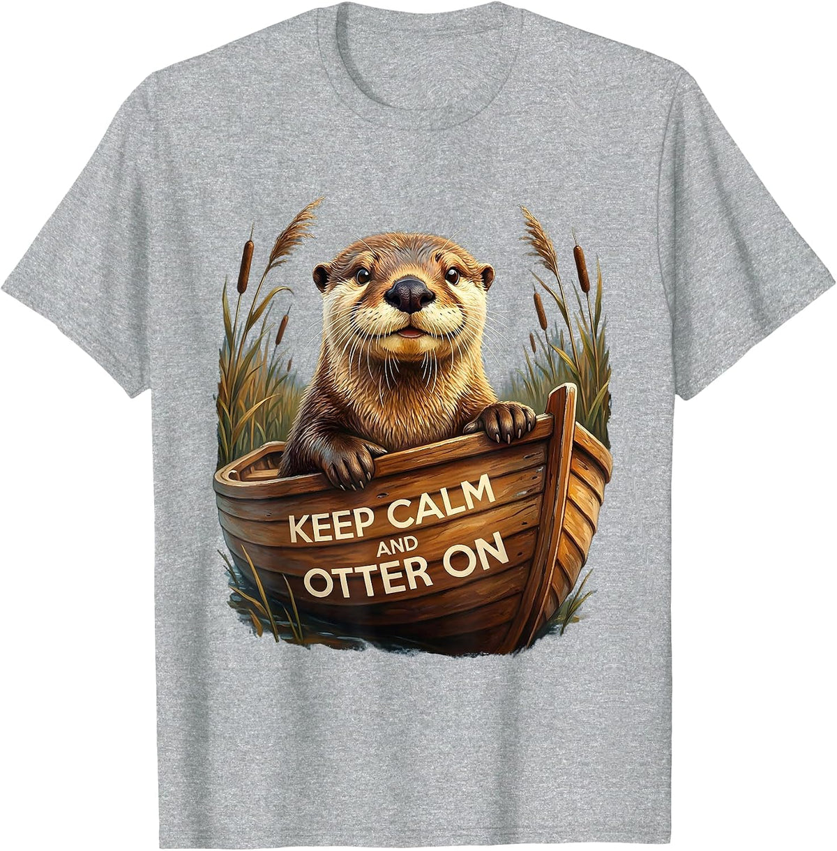 Men's Keep Calm And Otter On Funny Otter Lover Novelty Humor T-Shirt - Heather Grey
