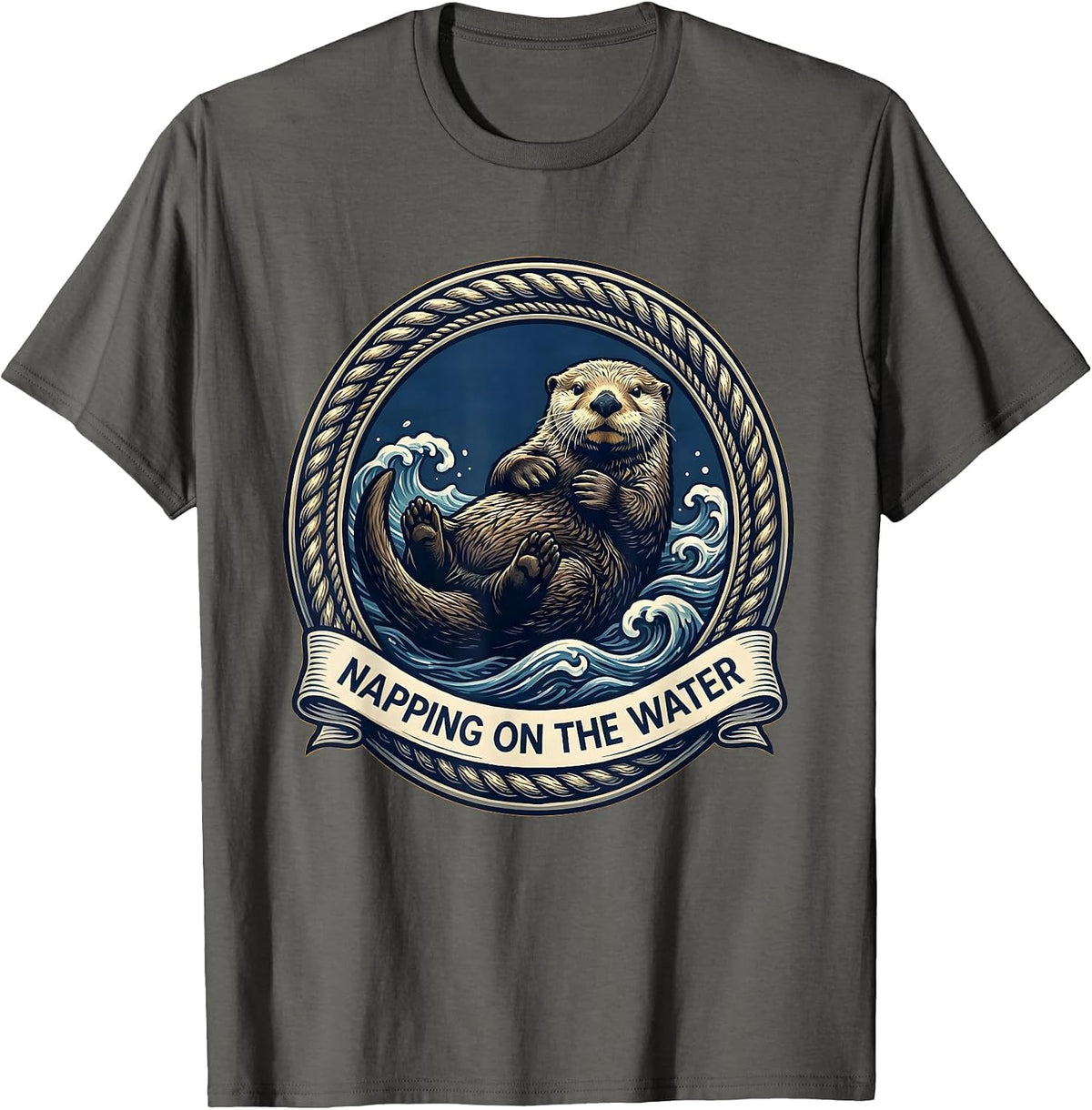 Men's Napping on the Water Sea Otter Design T-Shirt - Asphalt Grey