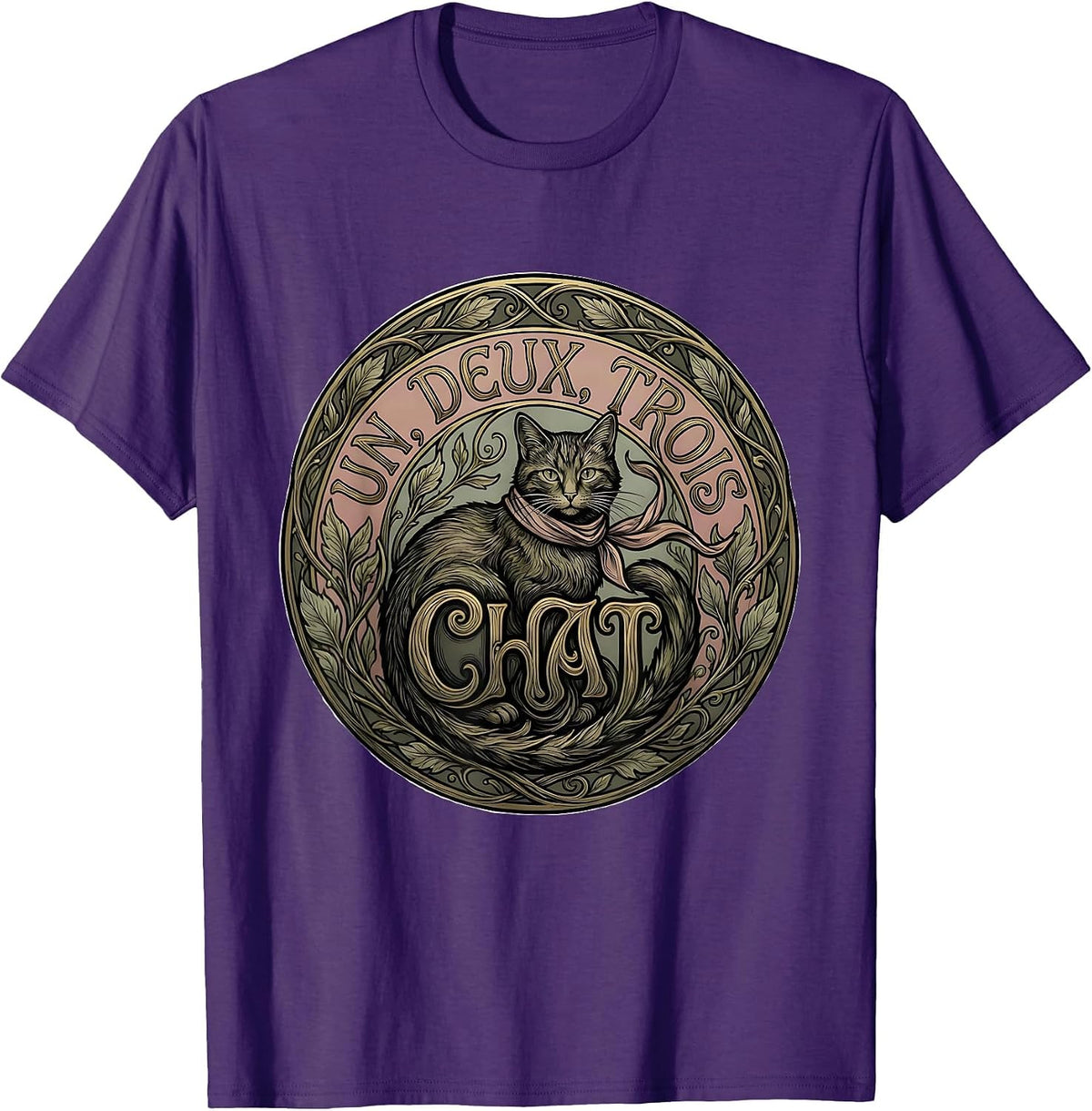 Un, Deux, Trois, Chat! Funny Francophile Cat Lover Art T-Shirt - Purple