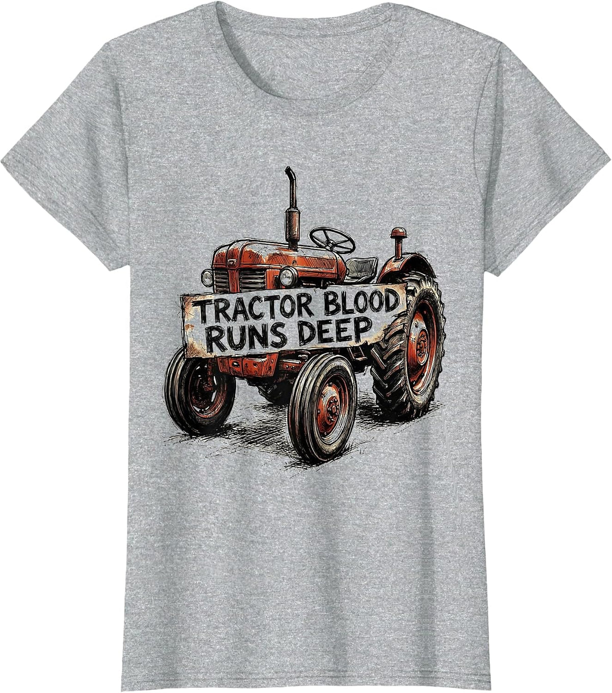 Tractor Blood Runs Deep Country Pride Design T-Shirt - Heather Grey
