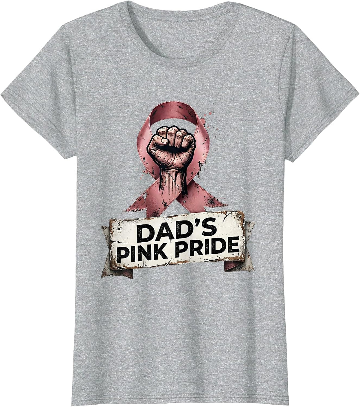 Dad's Pink Pride Breast Cancer Awareness Design T-Shirt - Heather Grey