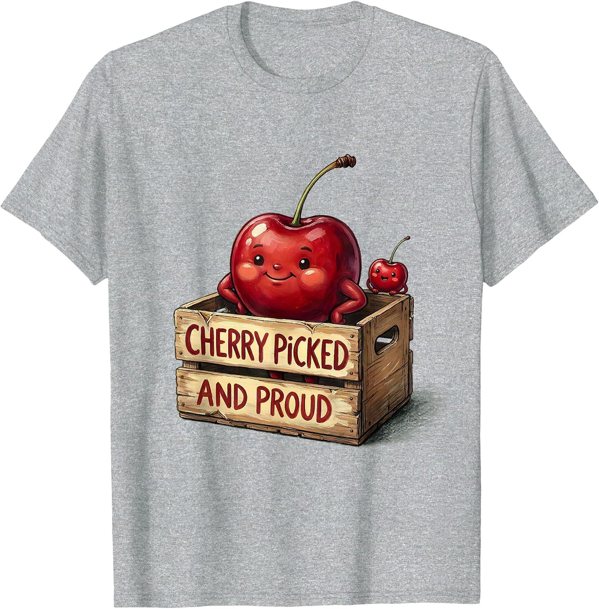 Men's Cherry Picked and Proud Fun Cherry Design T-Shirt - Heather Grey