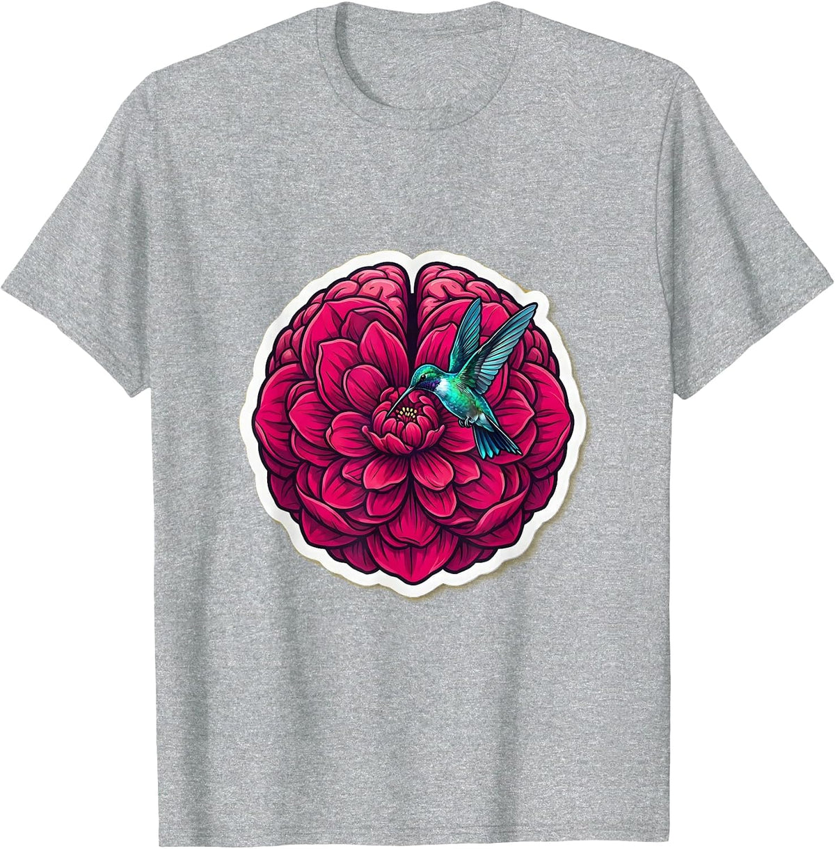 Men's Hummingbird Brain Flower Neurodivergent Art T-Shirt - Heather Grey