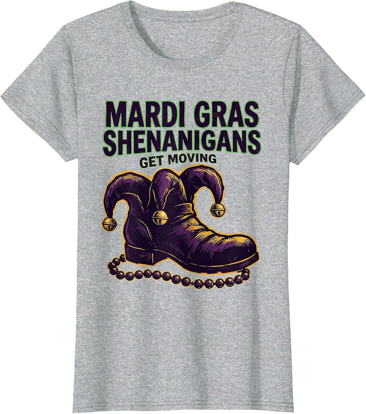 Mardi Gras Shenanigans Get Moving Linocut Carnival Party T-Shirt - Heather Grey