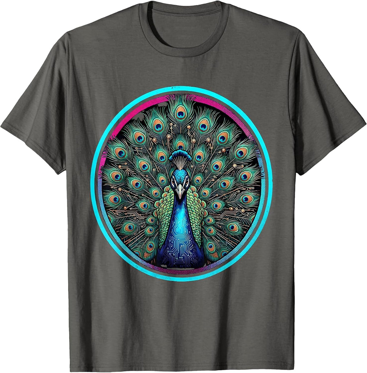 Men's Peacock Circuit Board Autism Awareness Design T-Shirt - Asphalt Grey