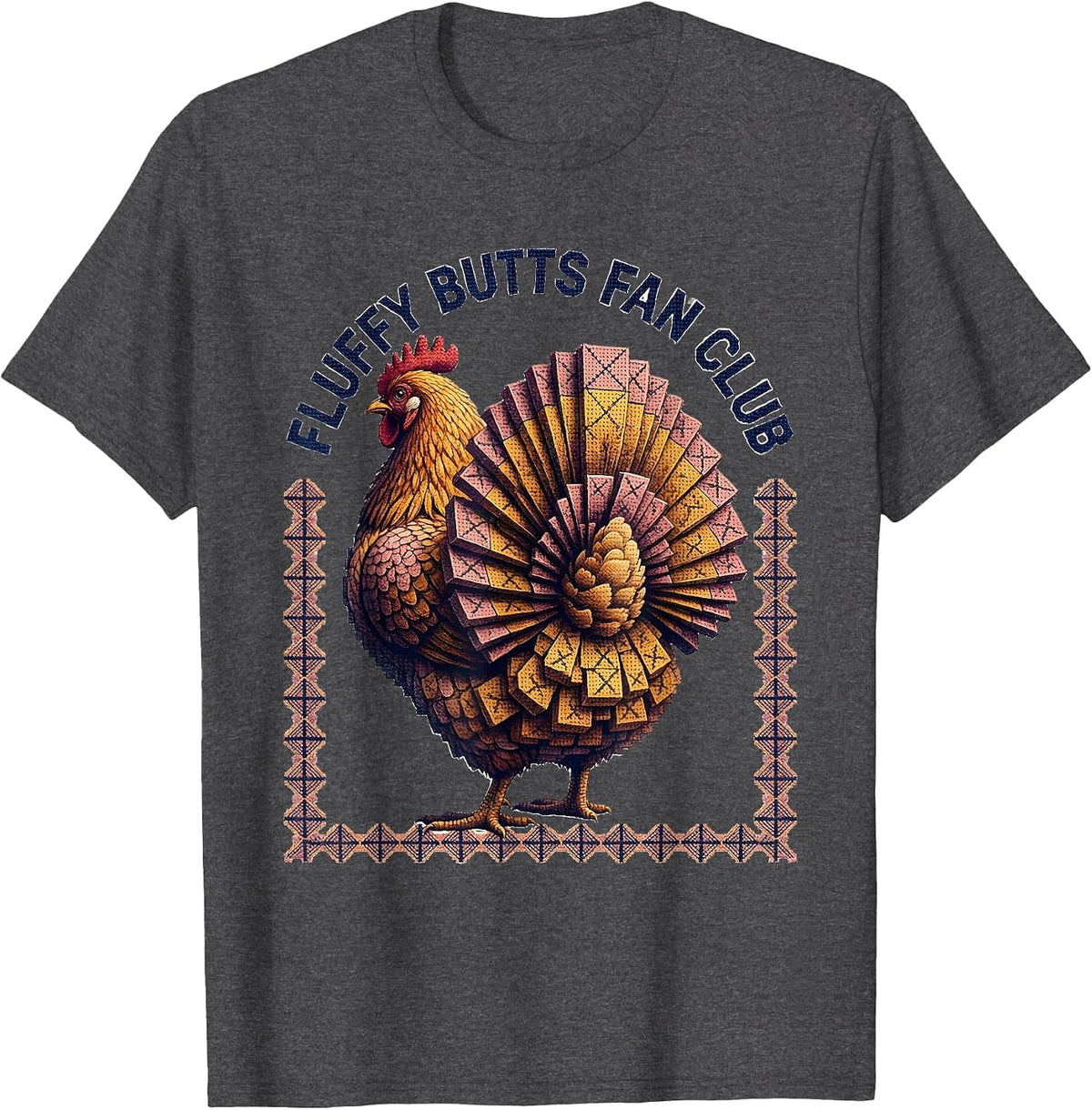 Fluffy Butts Fan Club Chicken Lover Design T-Shirt - Dark Heather Grey