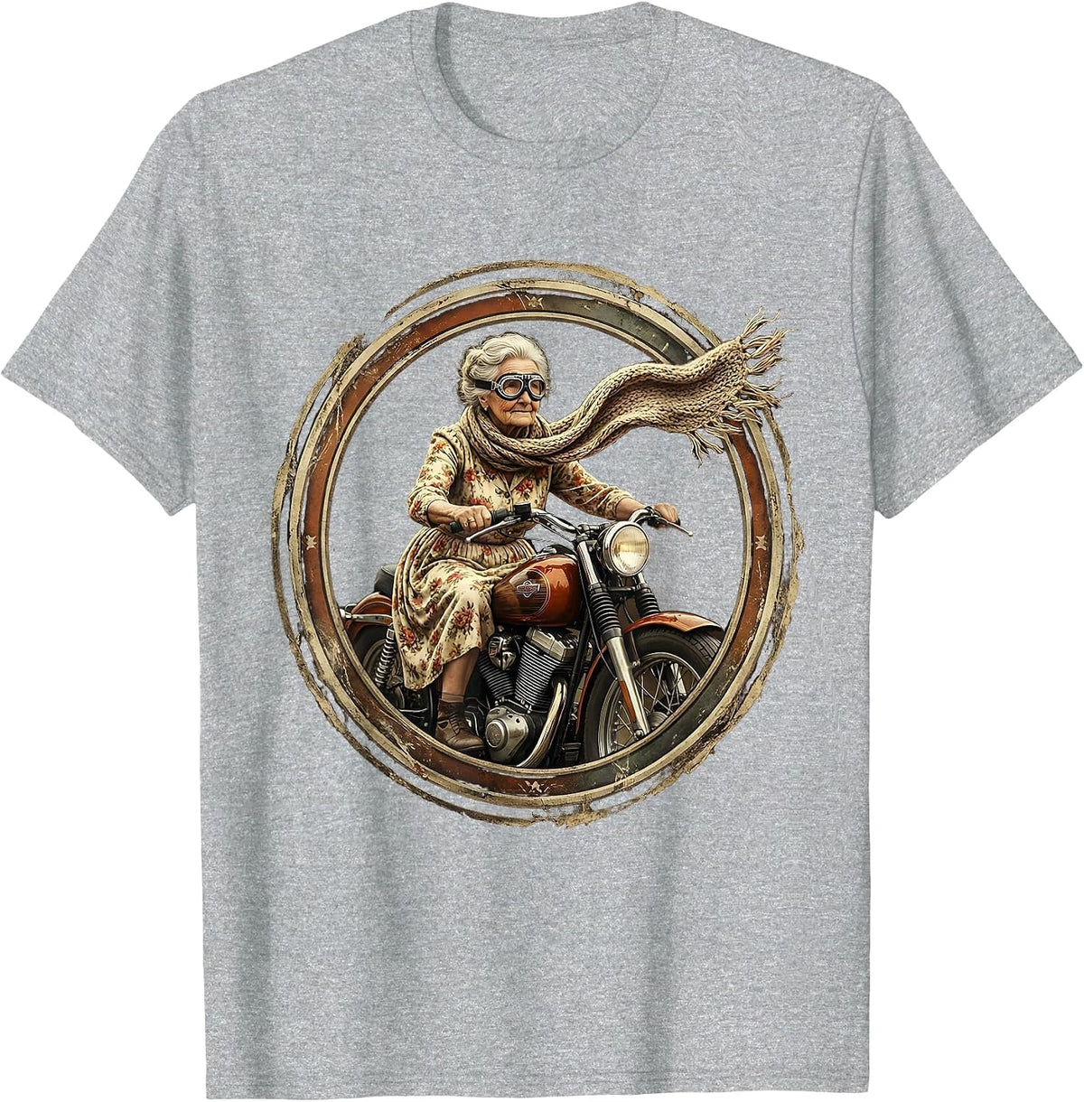 Men's Grandma Biker Scarf Flying Motorcycle Graphic T-Shirt - Heather Grey