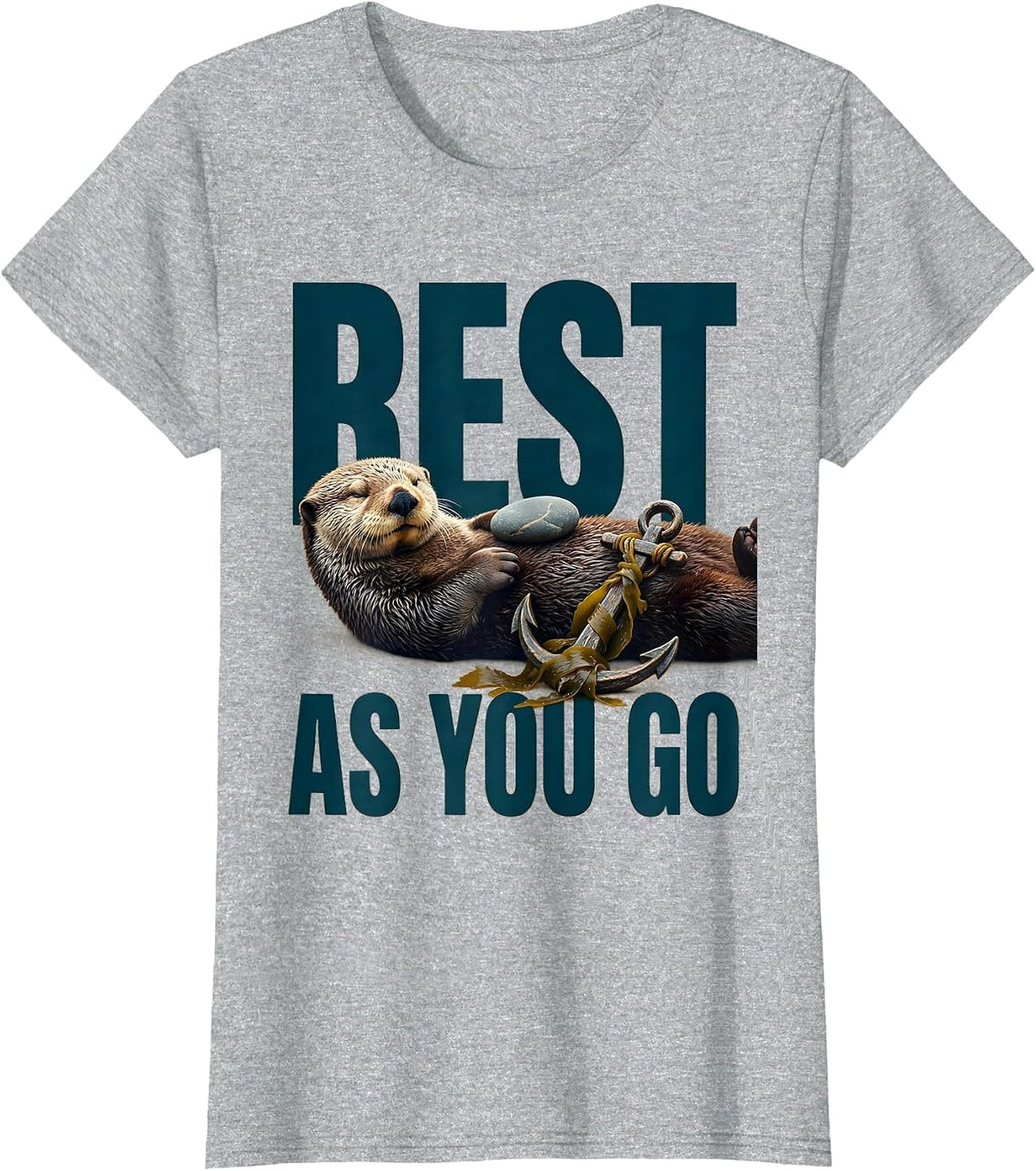 Rest As You Go Funny Sea Otter Animal Lover Humor T-Shirt - Heather Grey