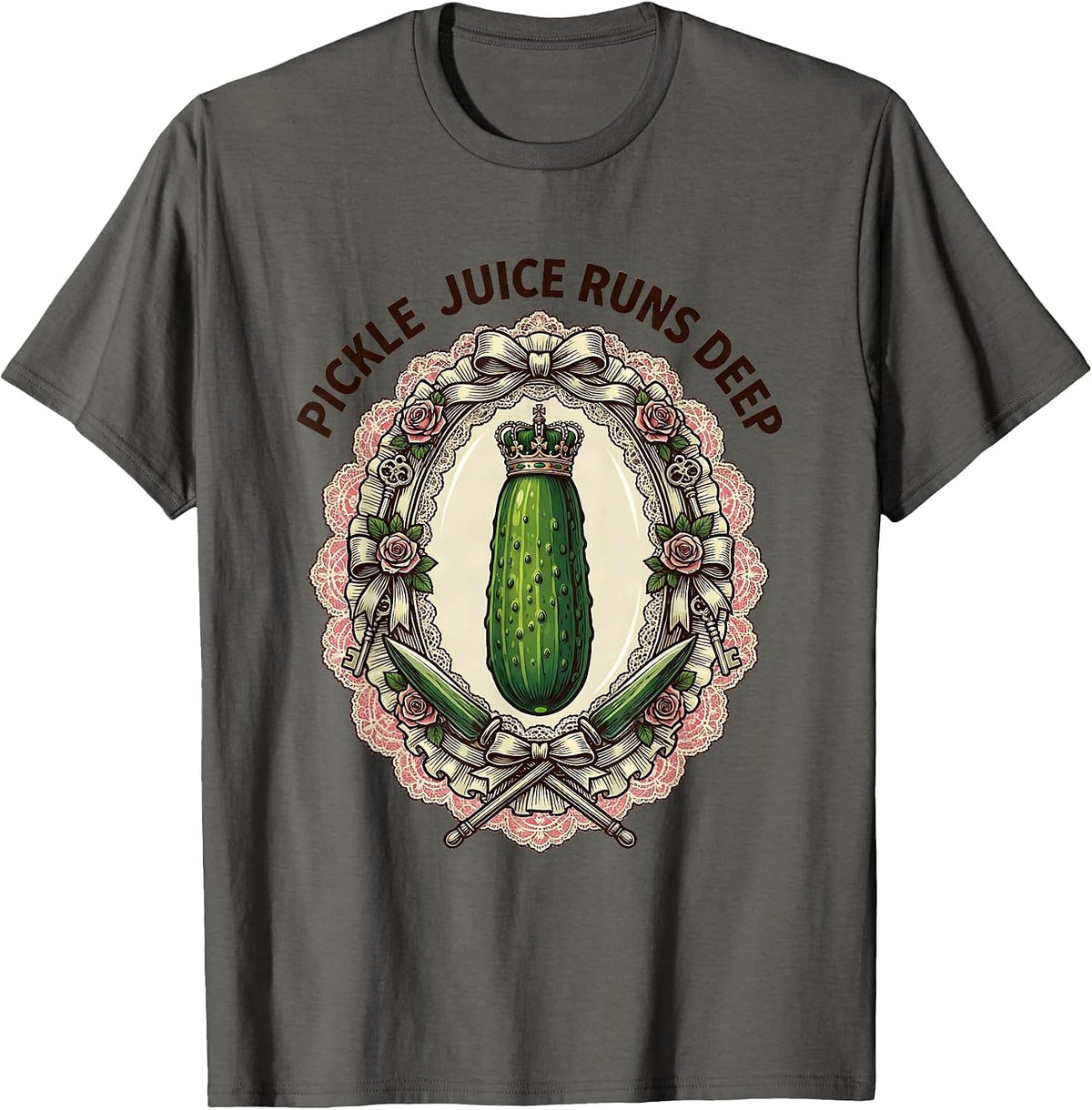 Men's Pickle Juice Runs Deep Funny Pickle Design T-Shirt - Asphalt Grey