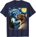 Van Gogh Style Starry Night Capybara T-Shirt - Navy Blue