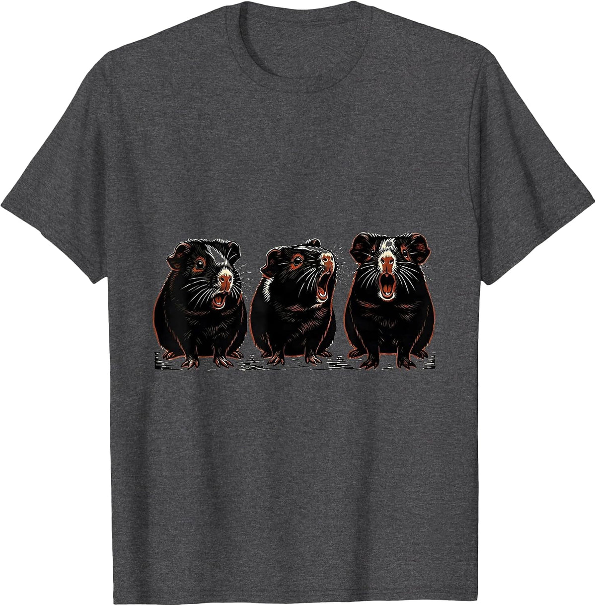 Men's Guinea Pig Alert Linocut Funny Pet Lover T-Shirt - Dark Heather Grey