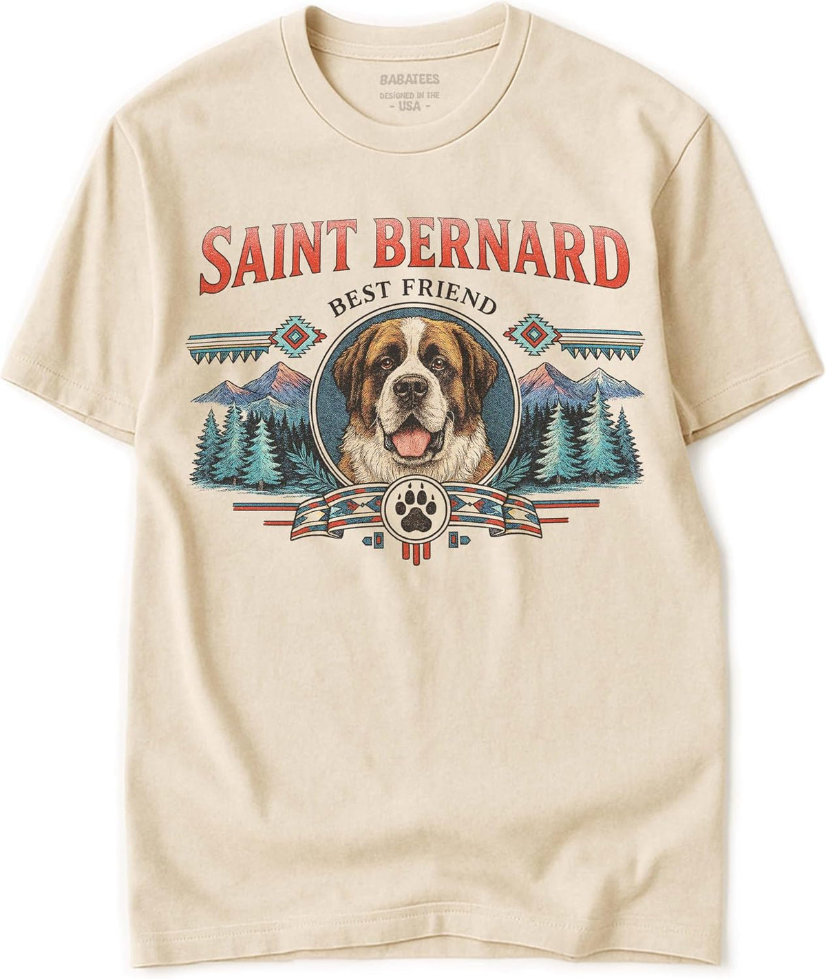 Dog Art Tshirt for Men & Women - Wilderness Artwork - 100% Natural, Raw, Undyed, Heavyweight Cotton - Saint Bernard