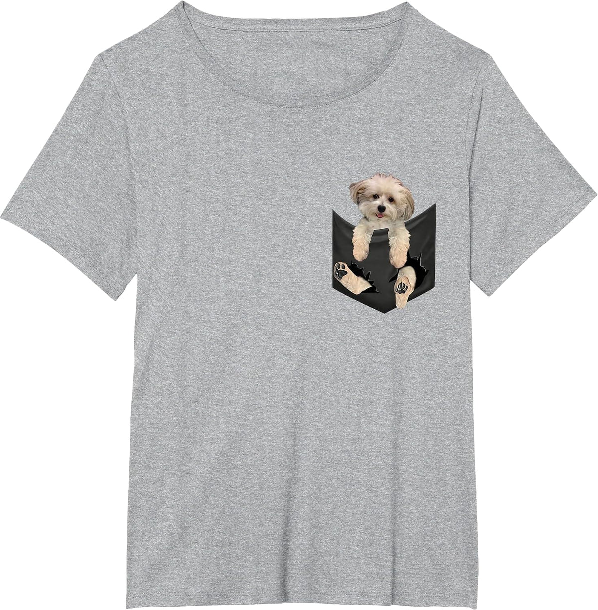 Havanese Dog in Pocket, Havanezer Puppy Peeking T-Shirt - Heather Grey