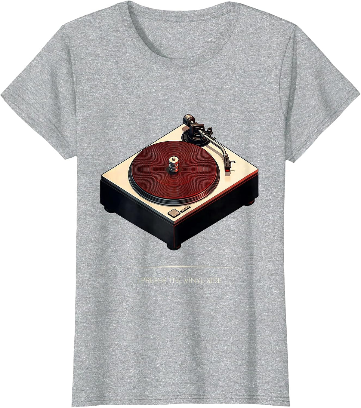 I Prefer The Vinyl Side Retro Isometric Turntable Vinyl T-Shirt - Heather Grey