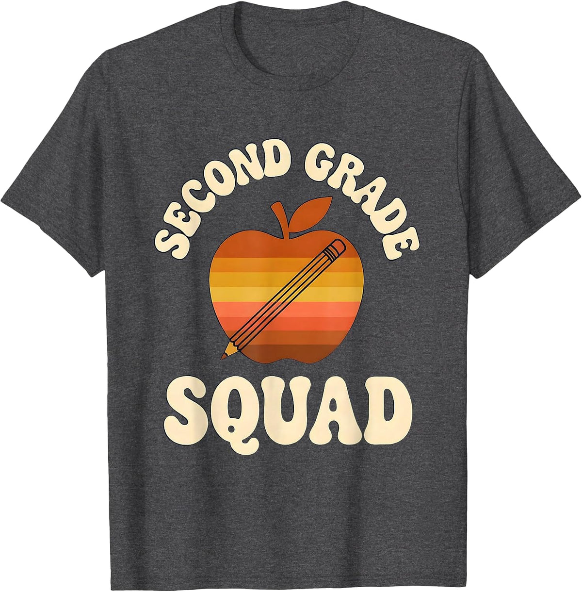 Second Grade Squad Retro Teacher Pencil Apple Back To School T-Shirt - Dark Heather Grey