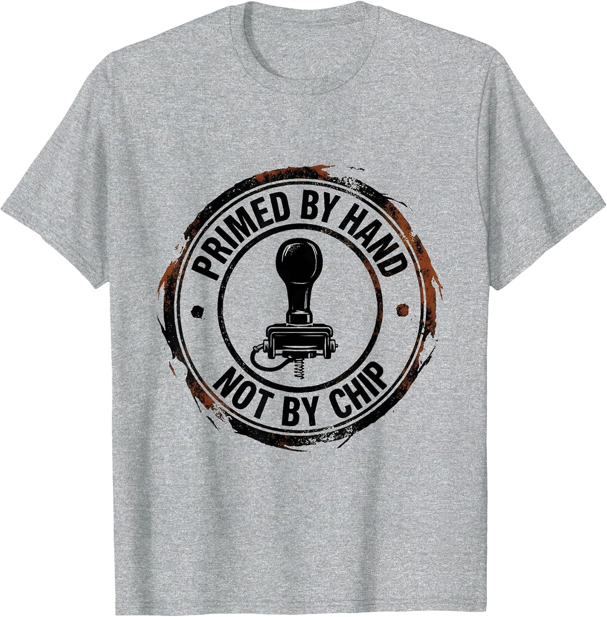 Men's Primed By Hand Not By Chip Vintage Muscle Car Racing T-Shirt - Heather Grey