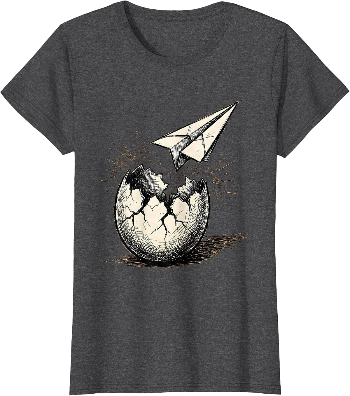 Women's Dyslexia Awareness Cracked Egg Paper Airplane T-Shirt - Dark Heather Grey
