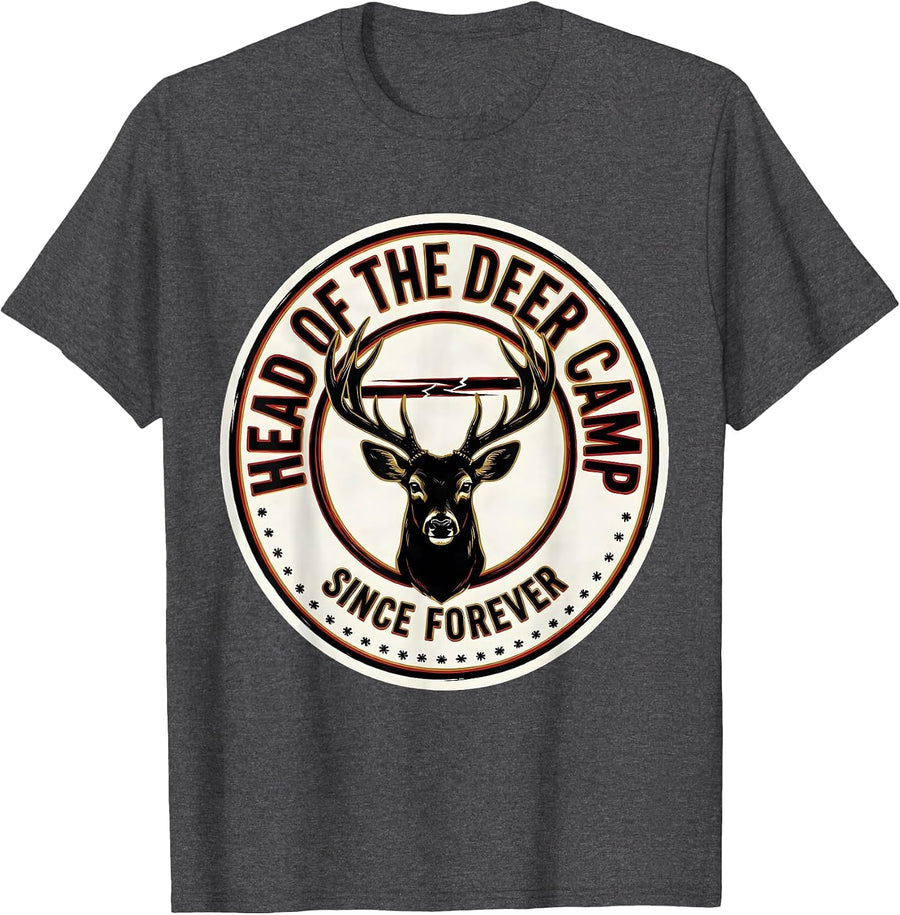 Men's Head Of The Deer Camp Since Forever Funny Hunting Dad Gift T-Shirt - Dark Heather Grey