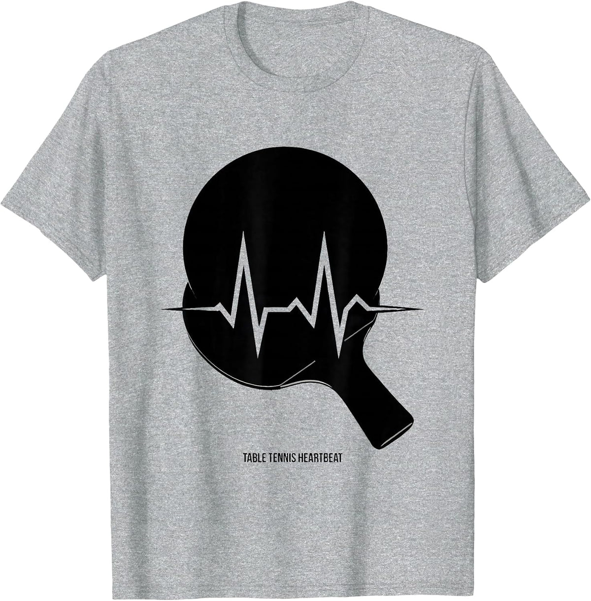 Men's Table Tennis Heartbeat Ping Pong Paddle EKG Pulse Sports T-Shirt - Heather Grey