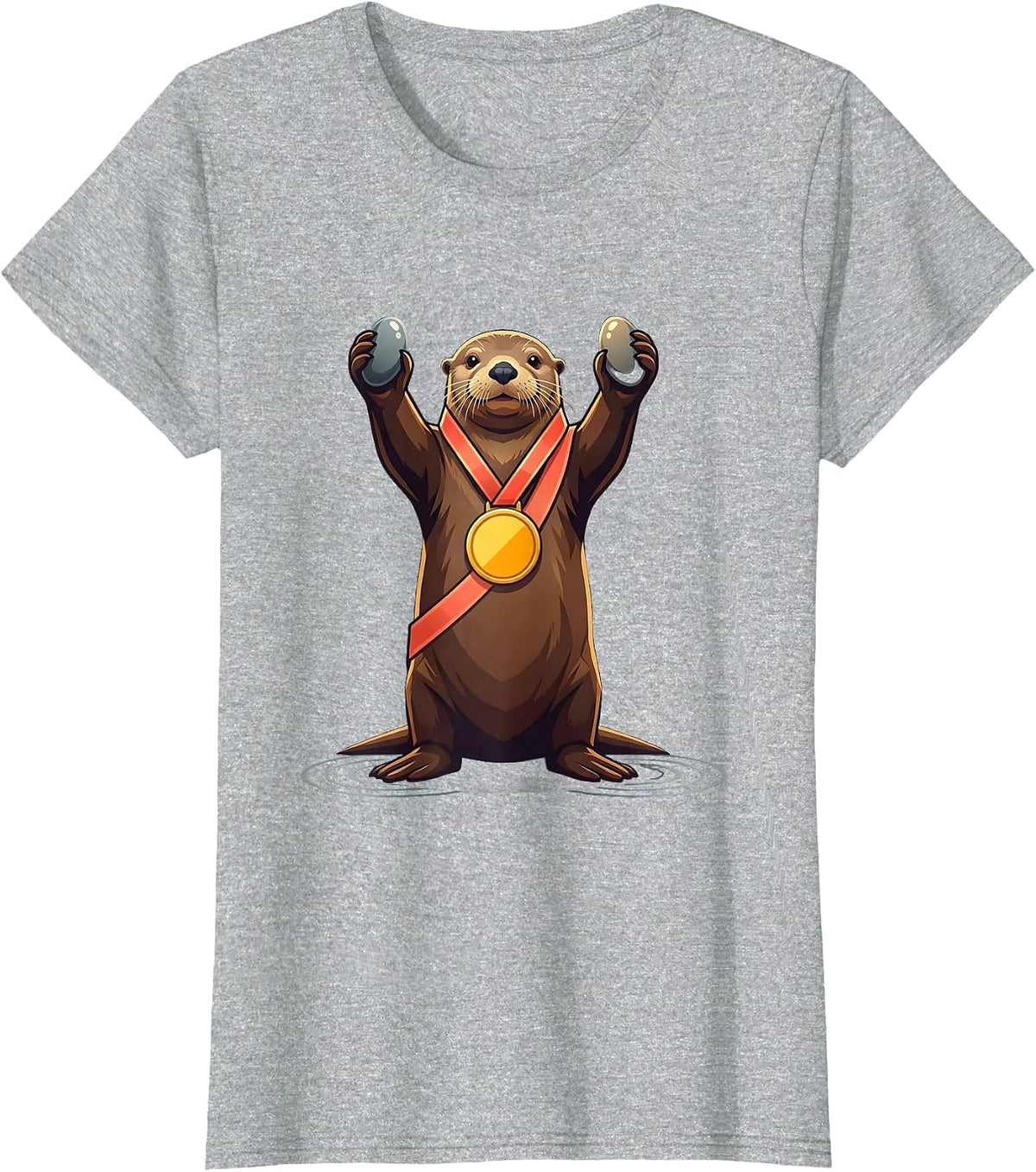 Women's Proud Sea Otter Medal Cute Otter Lover Gift T-Shirt - Heather Grey