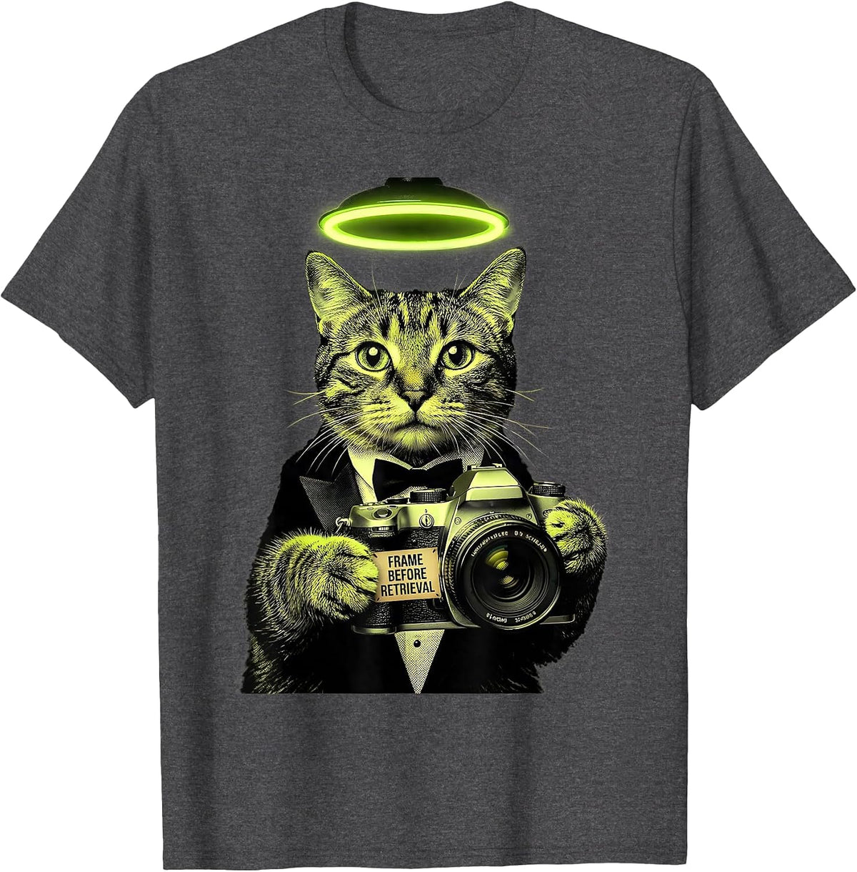 Frame Before Retrieval Funny Cat UFO Abduction Selfie T-Shirt - Dark Heather Grey