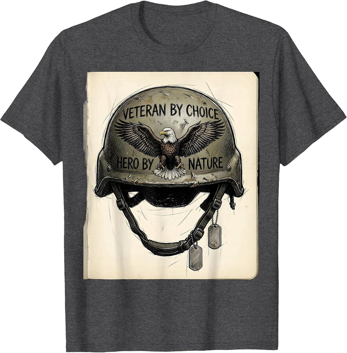 Veteran by Choice Hero by Nature Military Design T-Shirt - Dark Heather Grey
