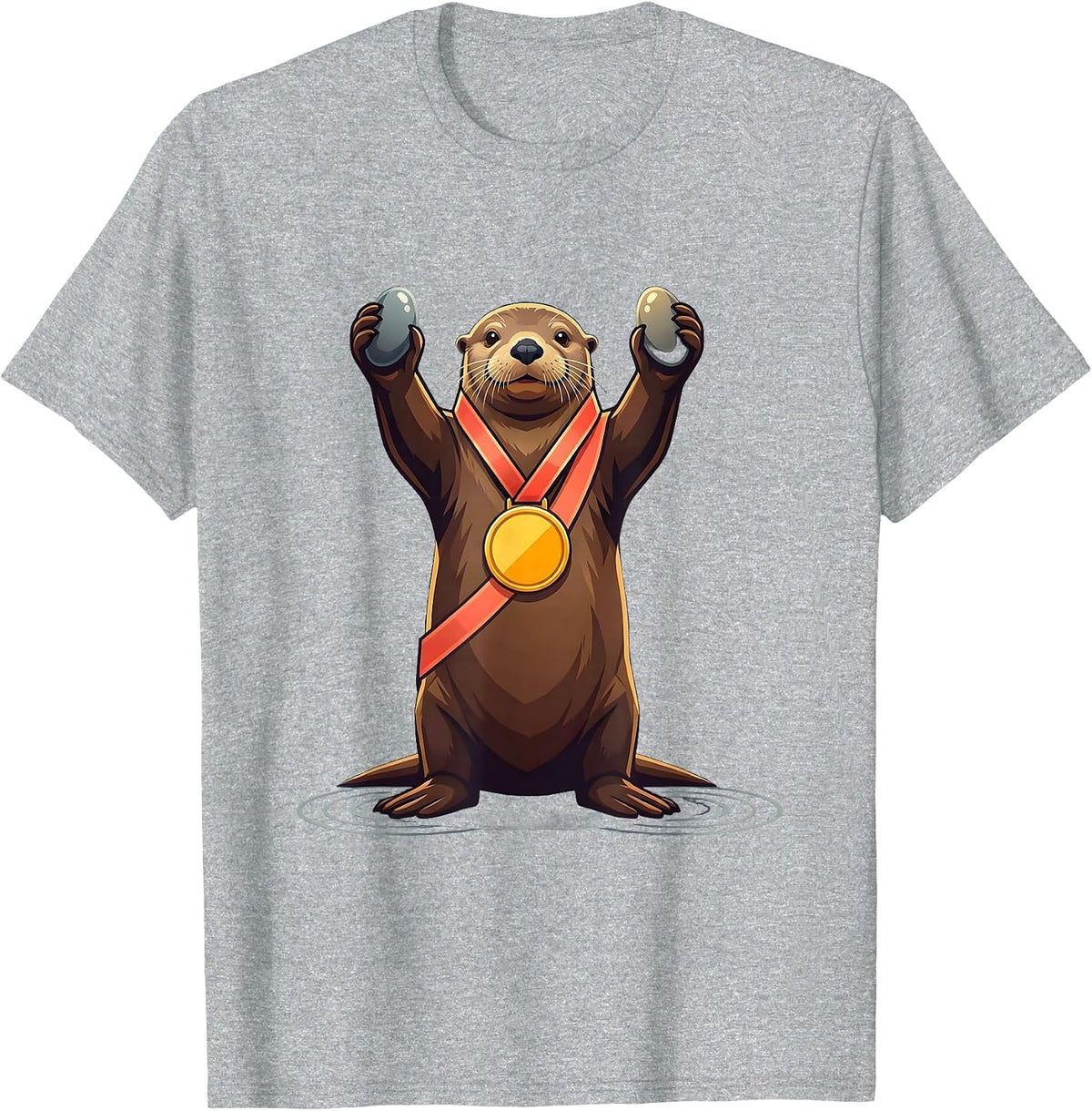 Men's Proud Sea Otter Medal Cute Otter Lover Gift T-Shirt - Heather Grey