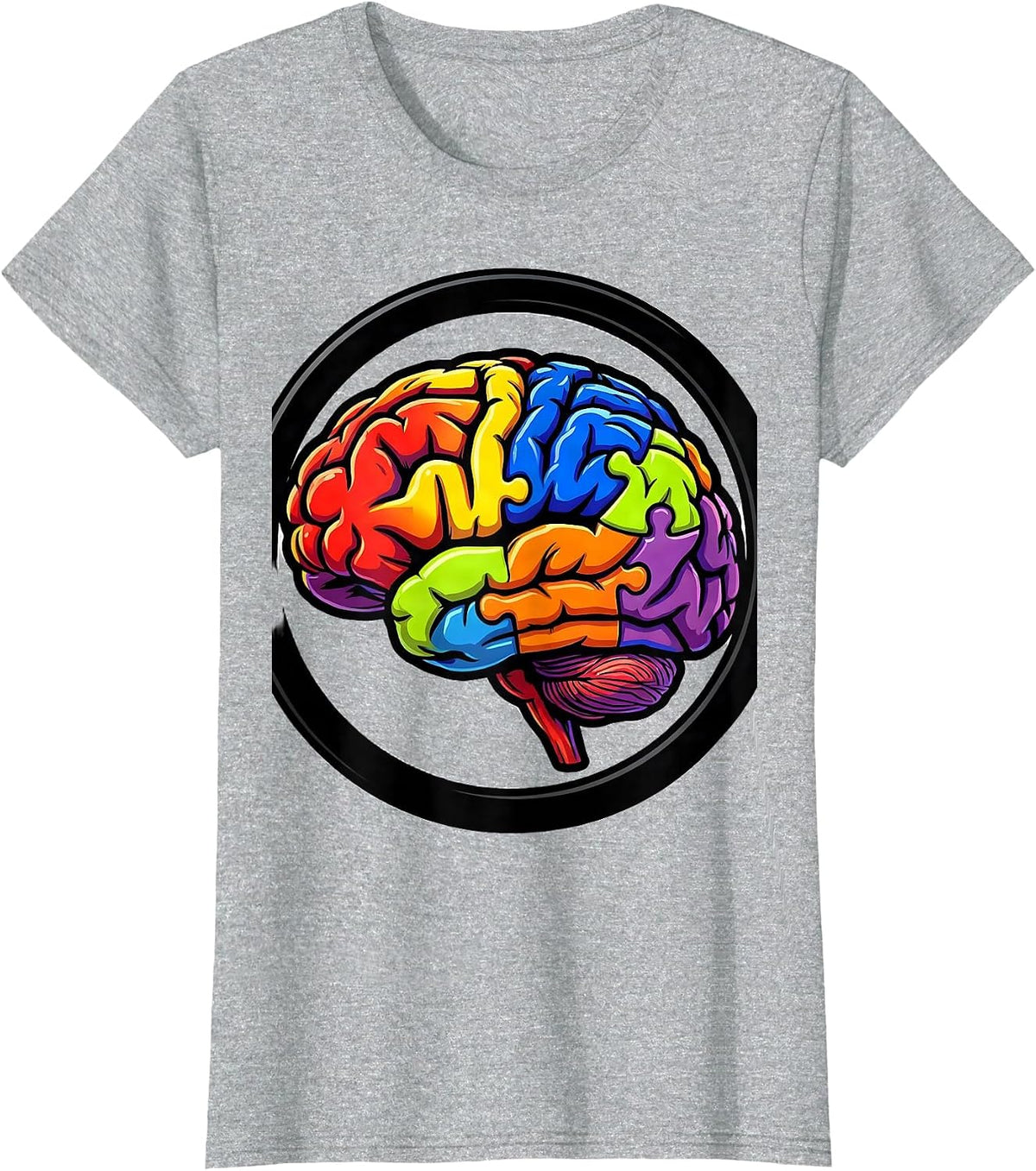 Colorful Puzzle Piece Brain Autism Awareness Design T-Shirt - Heather Grey