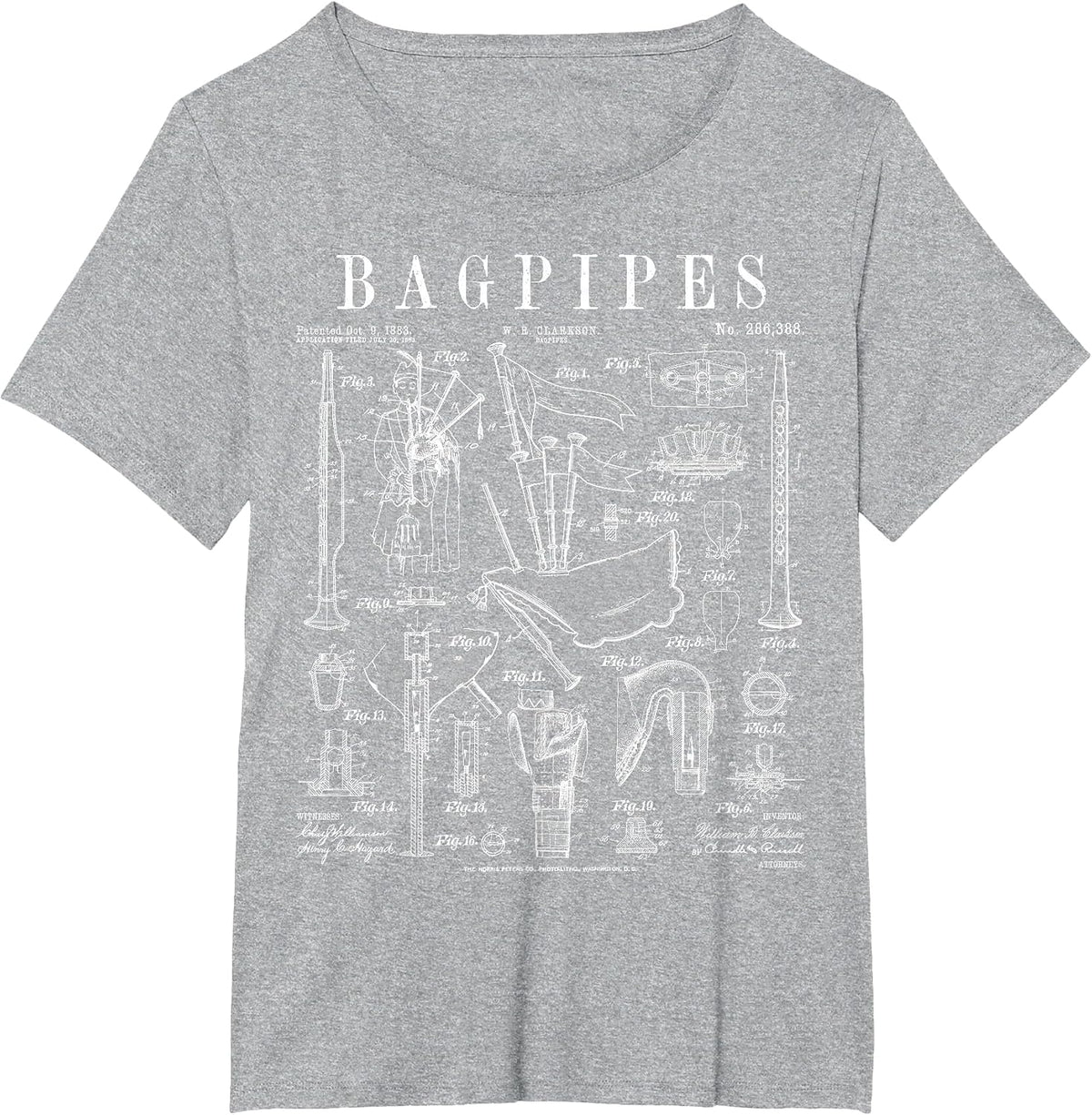 Bagpipes Bagpiper Bagpipe Player Vintage Patent Musician T-Shirt - Heather Grey
