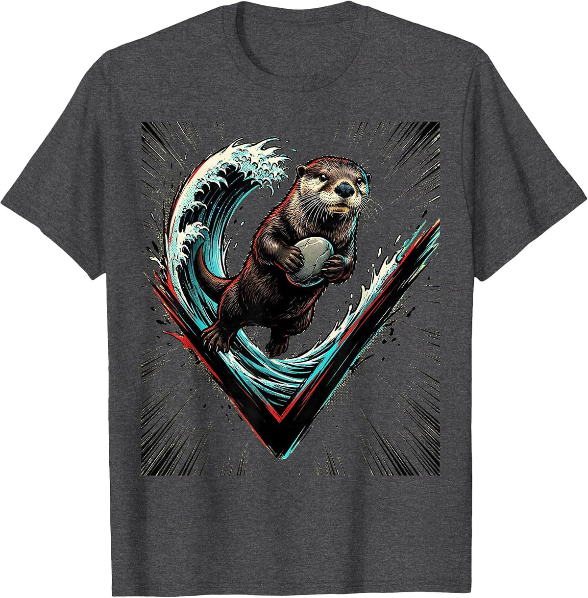 Men's Playful Sea Otter Comic Book Otter Lover Gift T-Shirt - Dark Heather Grey
