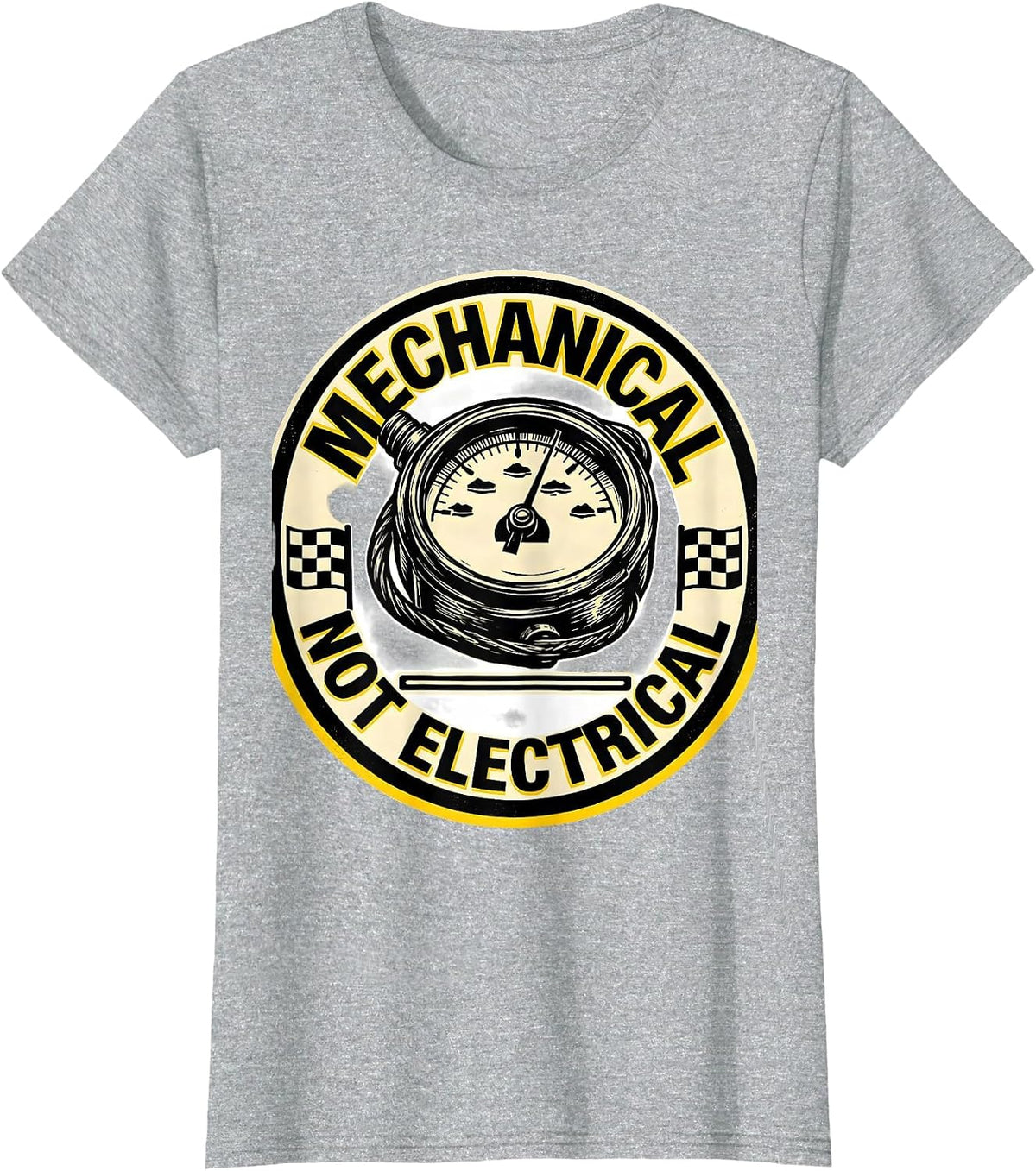 Women's Mechanical, Not Electrical Vintage Stencil Muscle Car Racing T-Shirt - Heather Grey